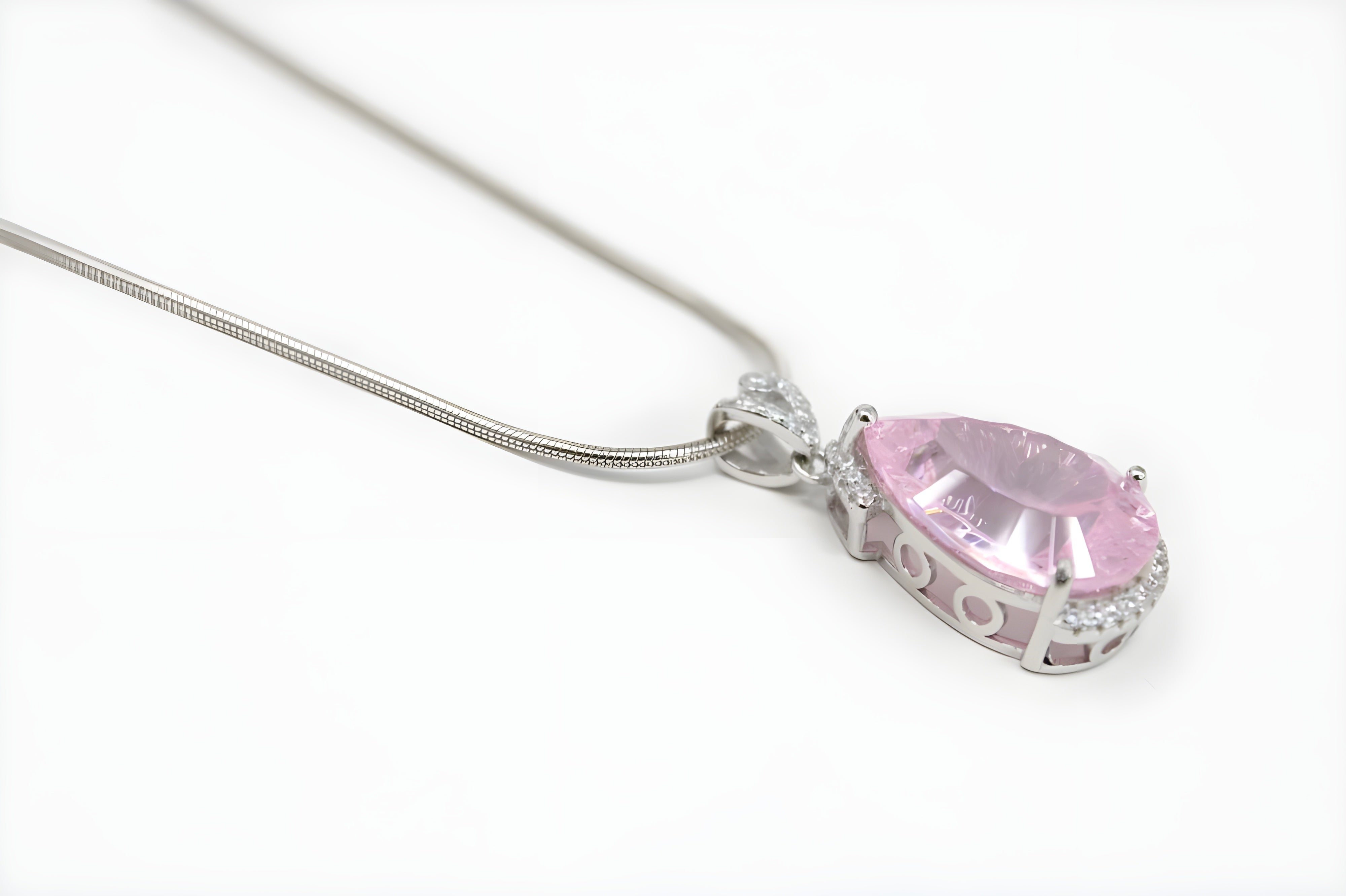 Elegant Pink Teardrop Halo Necklace by VeeLux