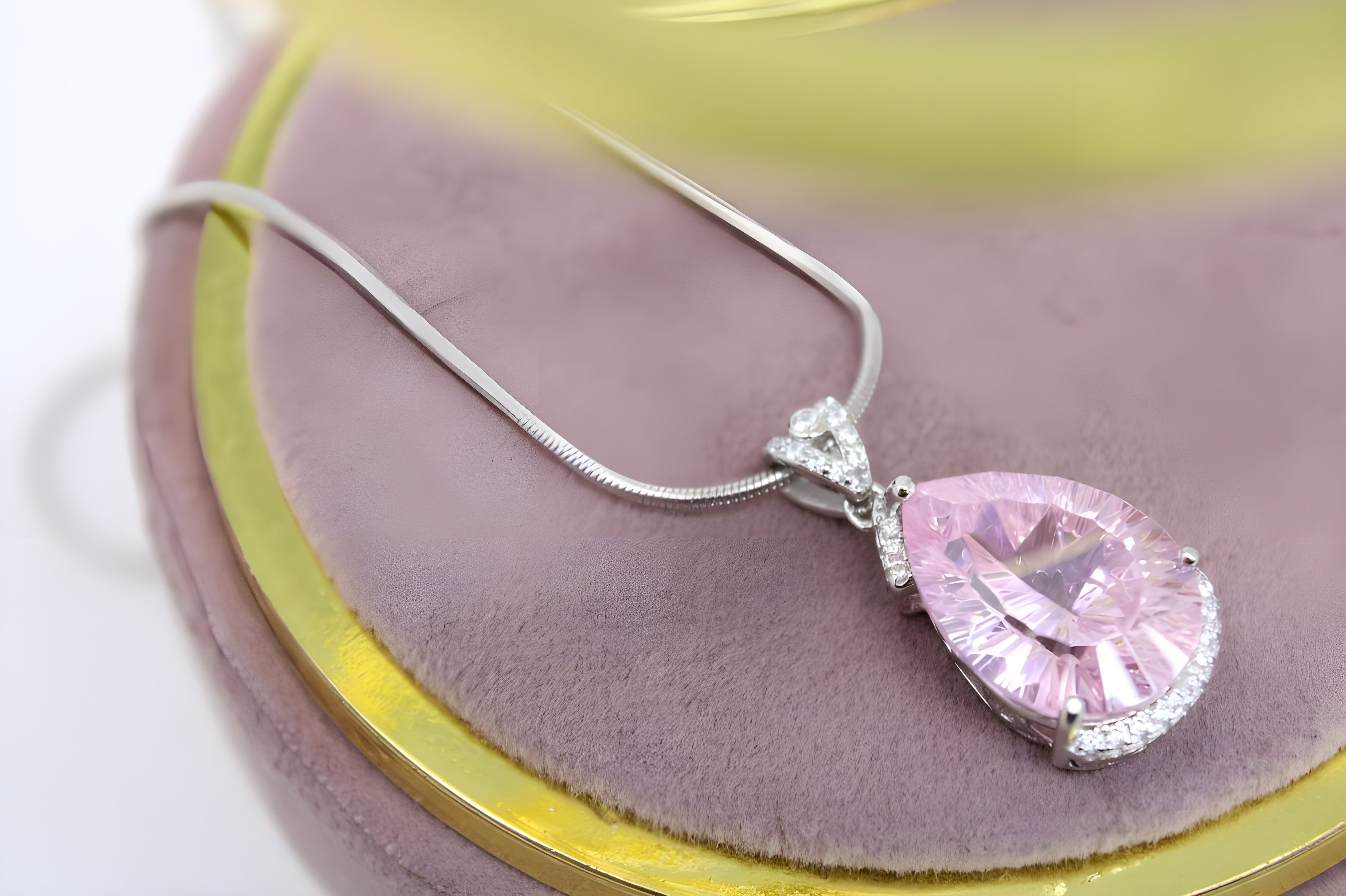 Elegant Pink Teardrop Halo Necklace by VeeLux