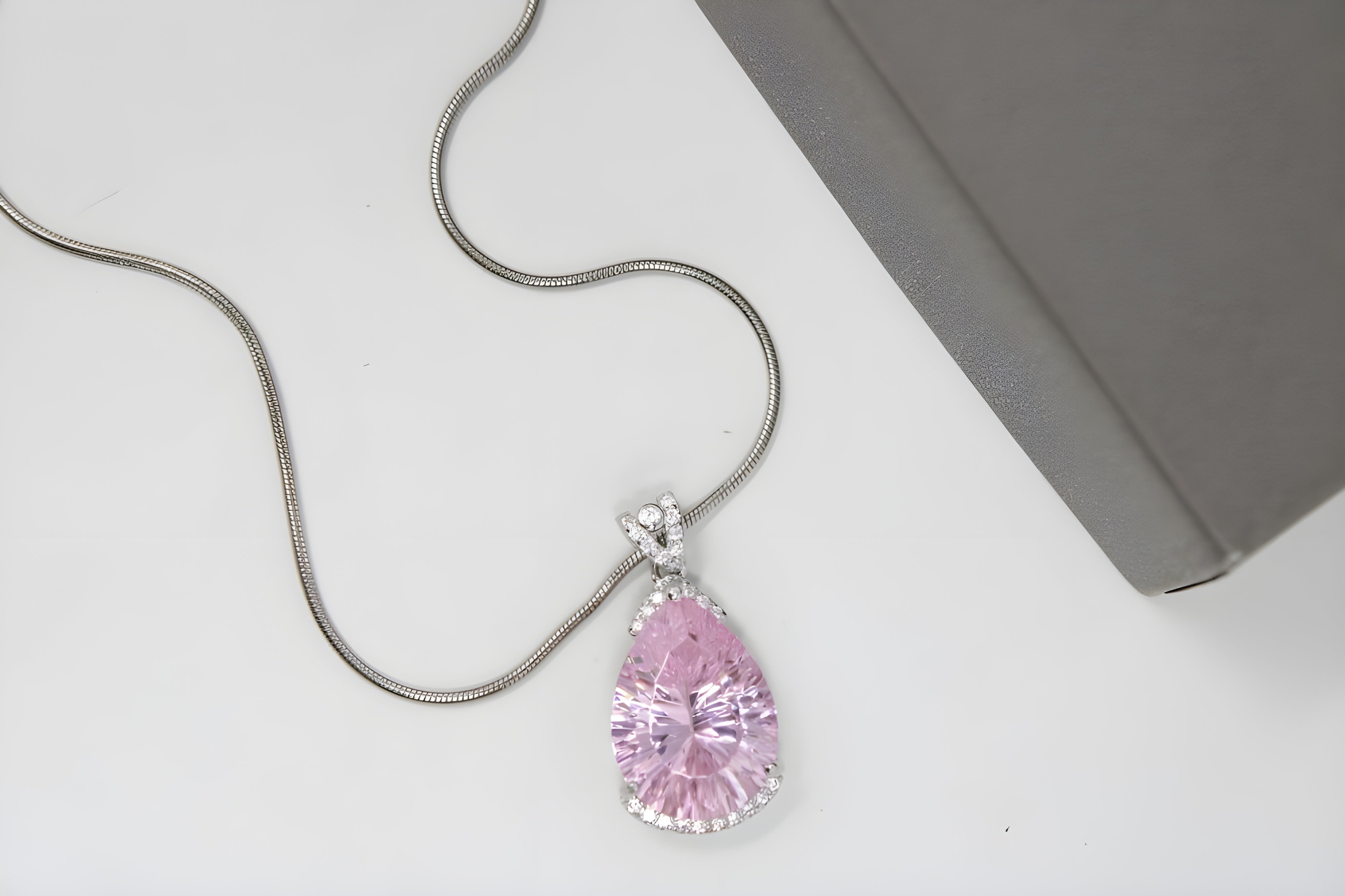 Elegant Pink Teardrop Halo Necklace by VeeLux