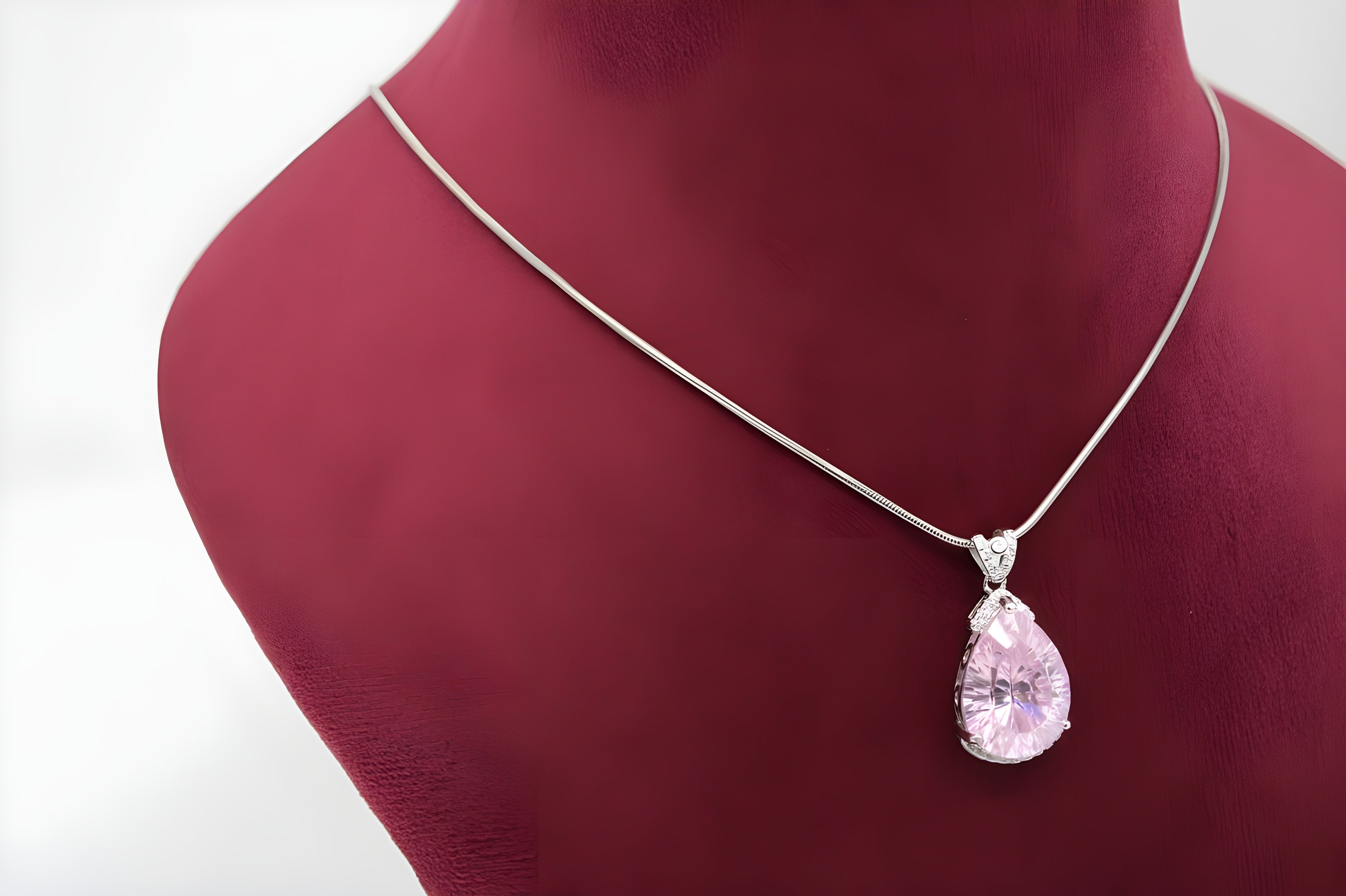 Elegant Pink Teardrop Halo Necklace by VeeLux