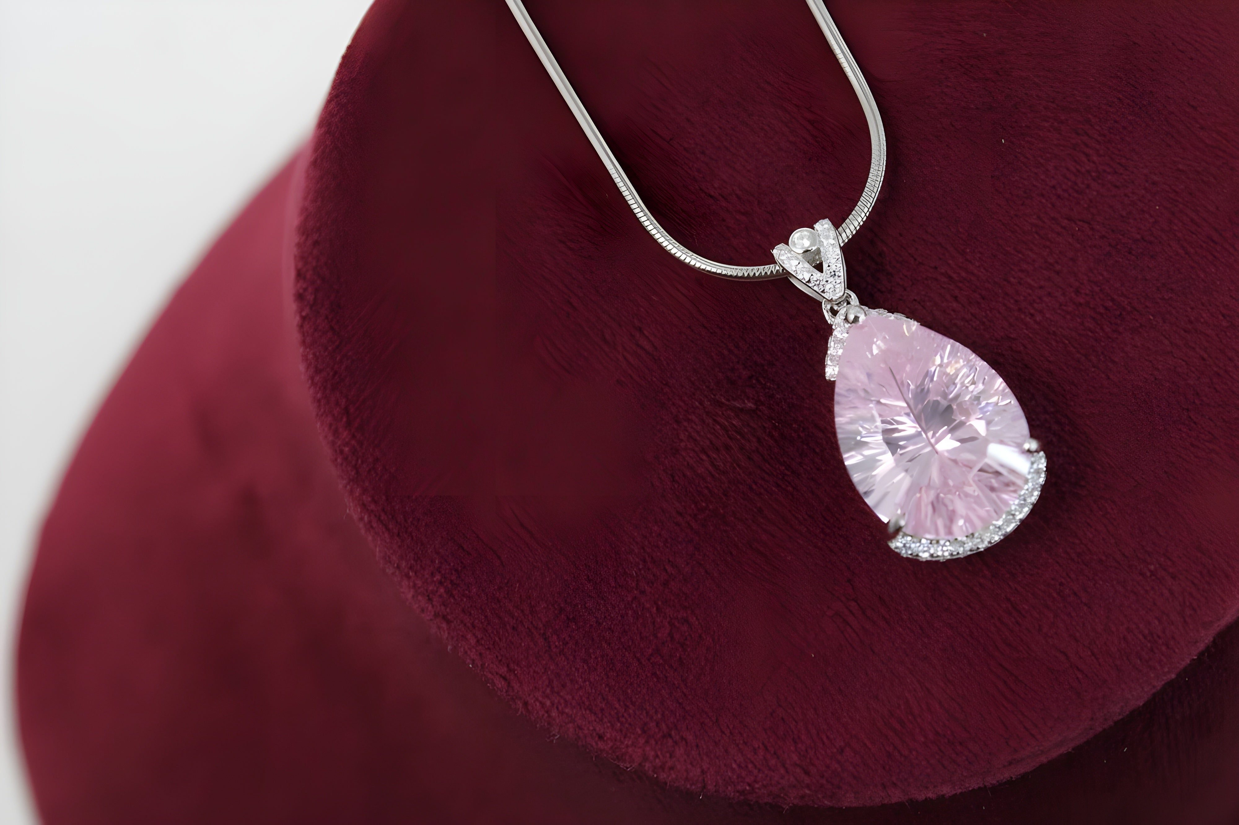 Elegant Pink Teardrop Halo Necklace by VeeLux