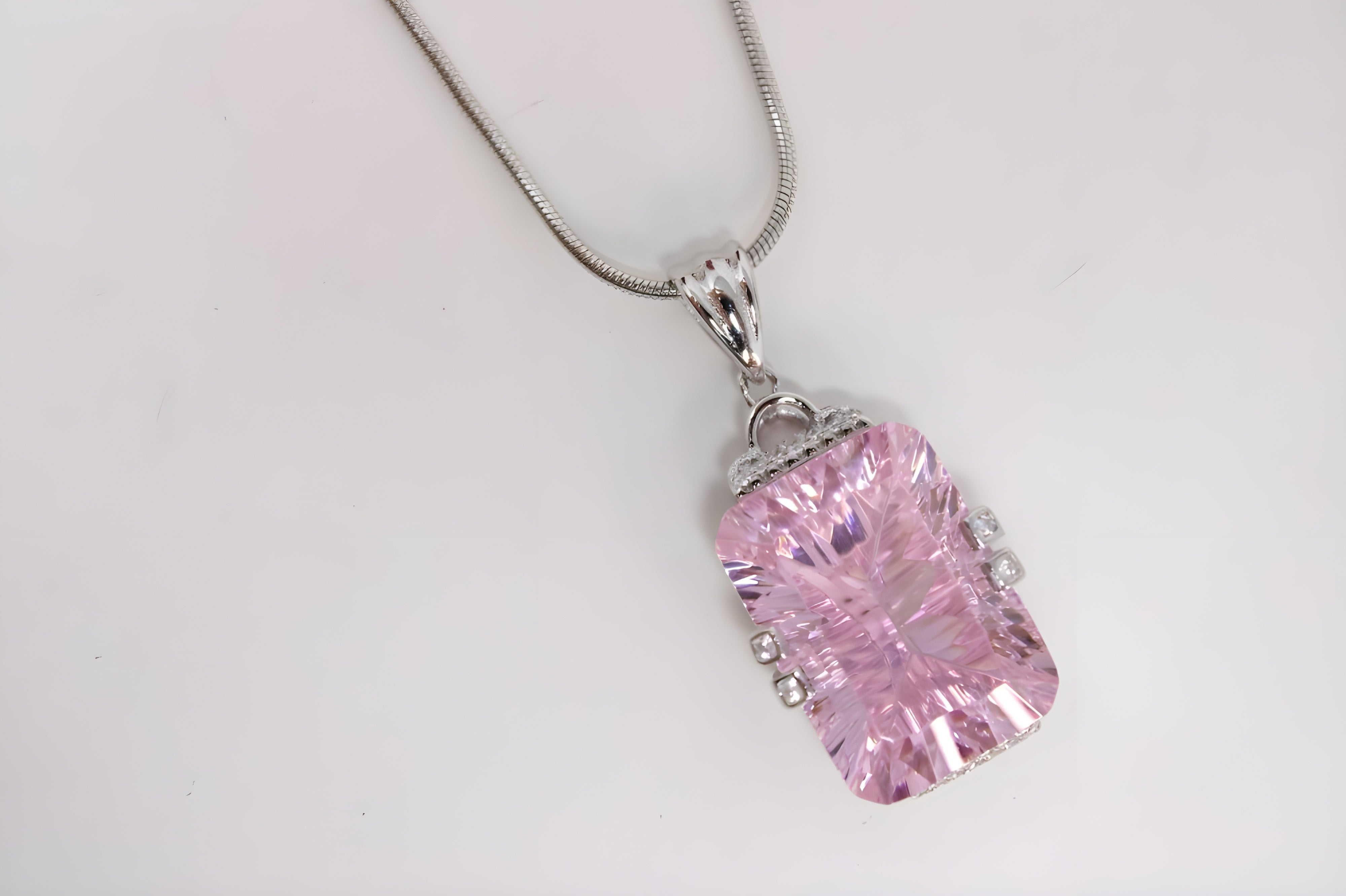 VeeLux Pink Teardrop Crystal Pendant in Sterling Silver