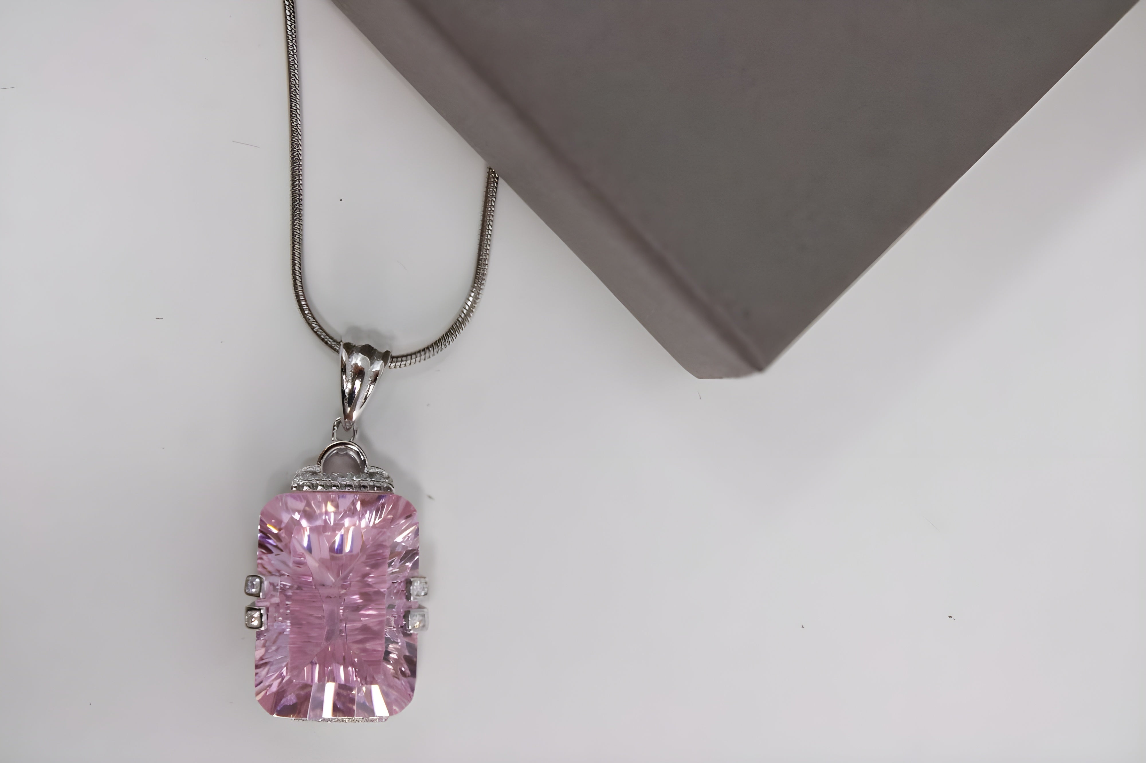 VeeLux Pink Teardrop Crystal Pendant in Sterling Silver