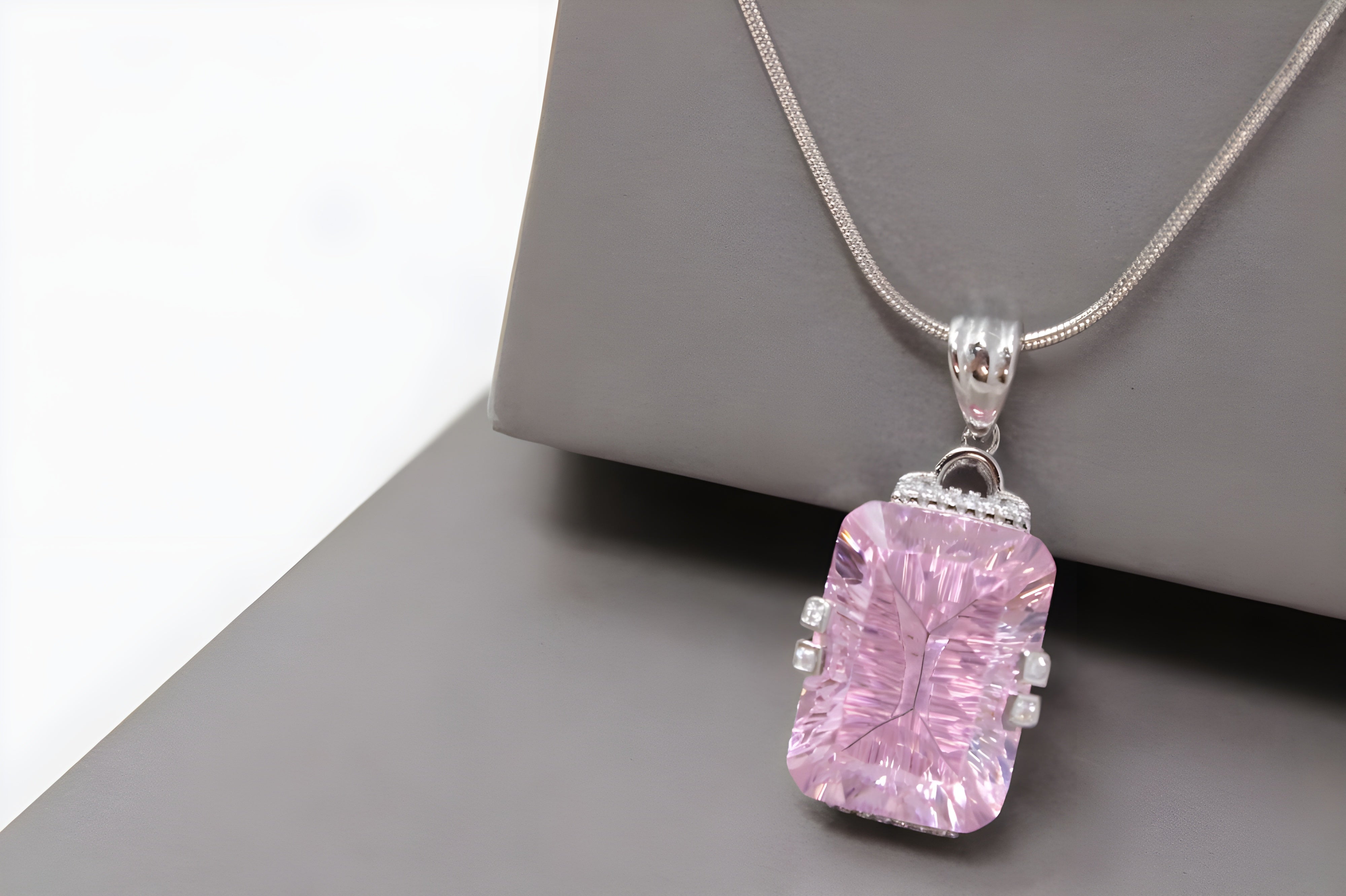 VeeLux Pink Teardrop Crystal Pendant in Sterling Silver