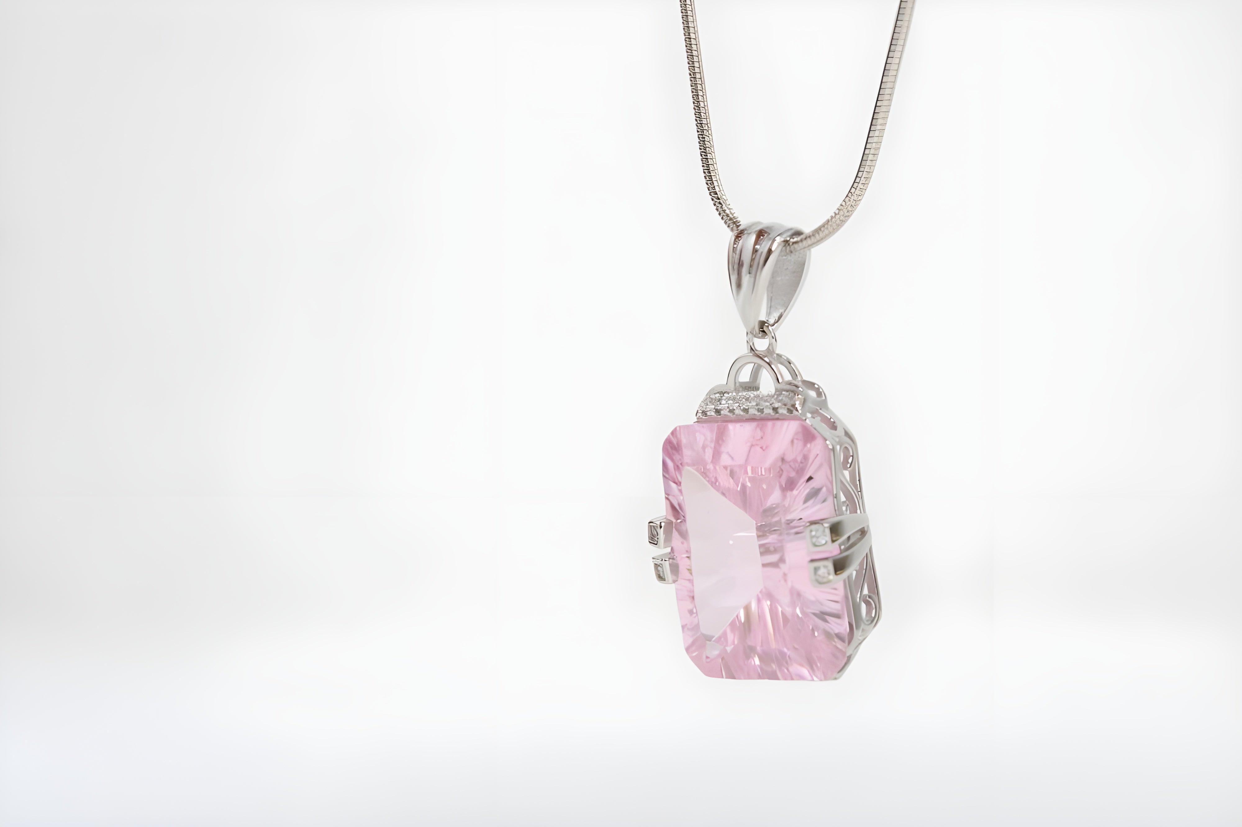 VeeLux Pink Teardrop Crystal Pendant in Sterling Silver