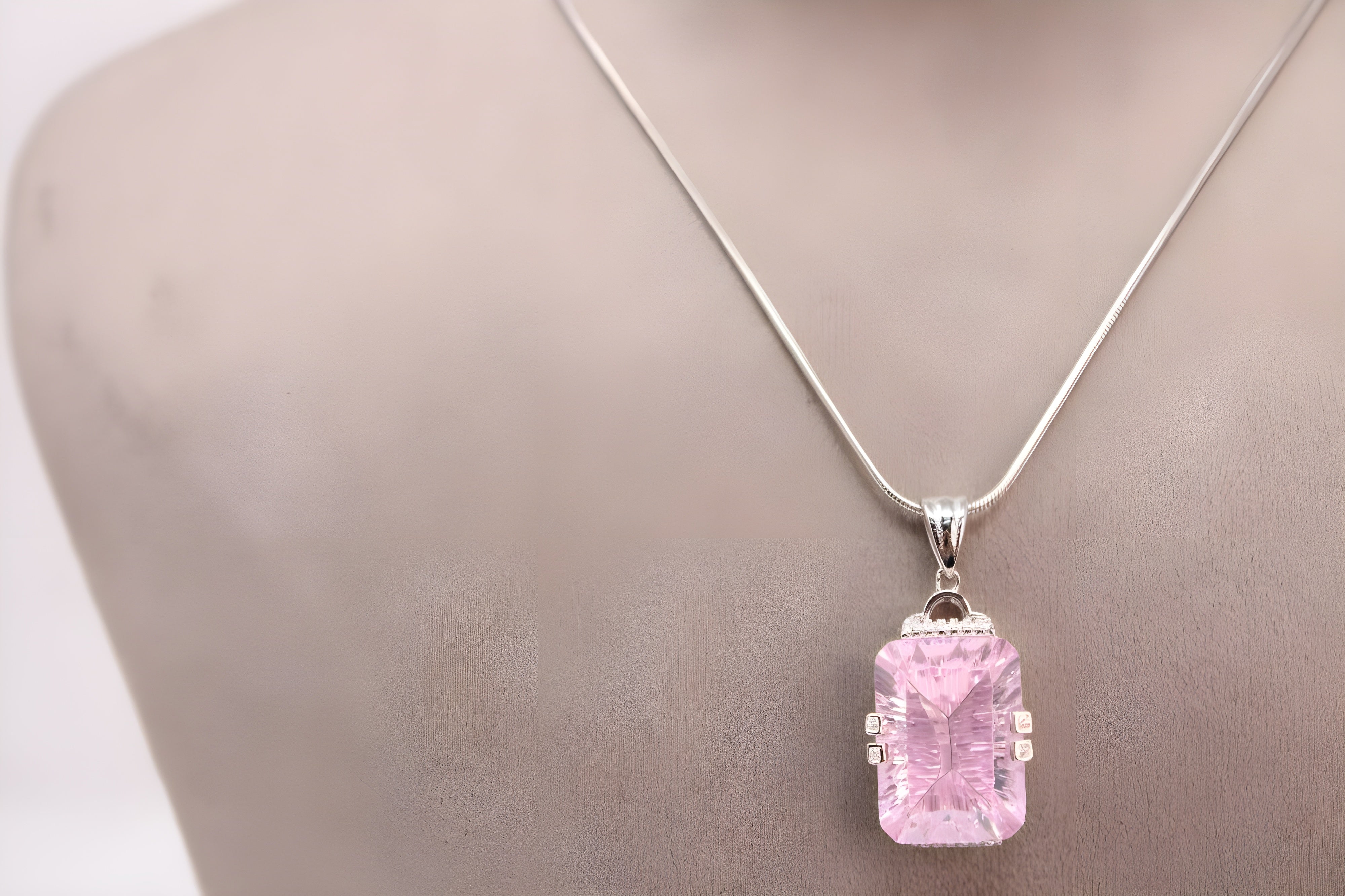 VeeLux Pink Teardrop Crystal Pendant in Sterling Silver