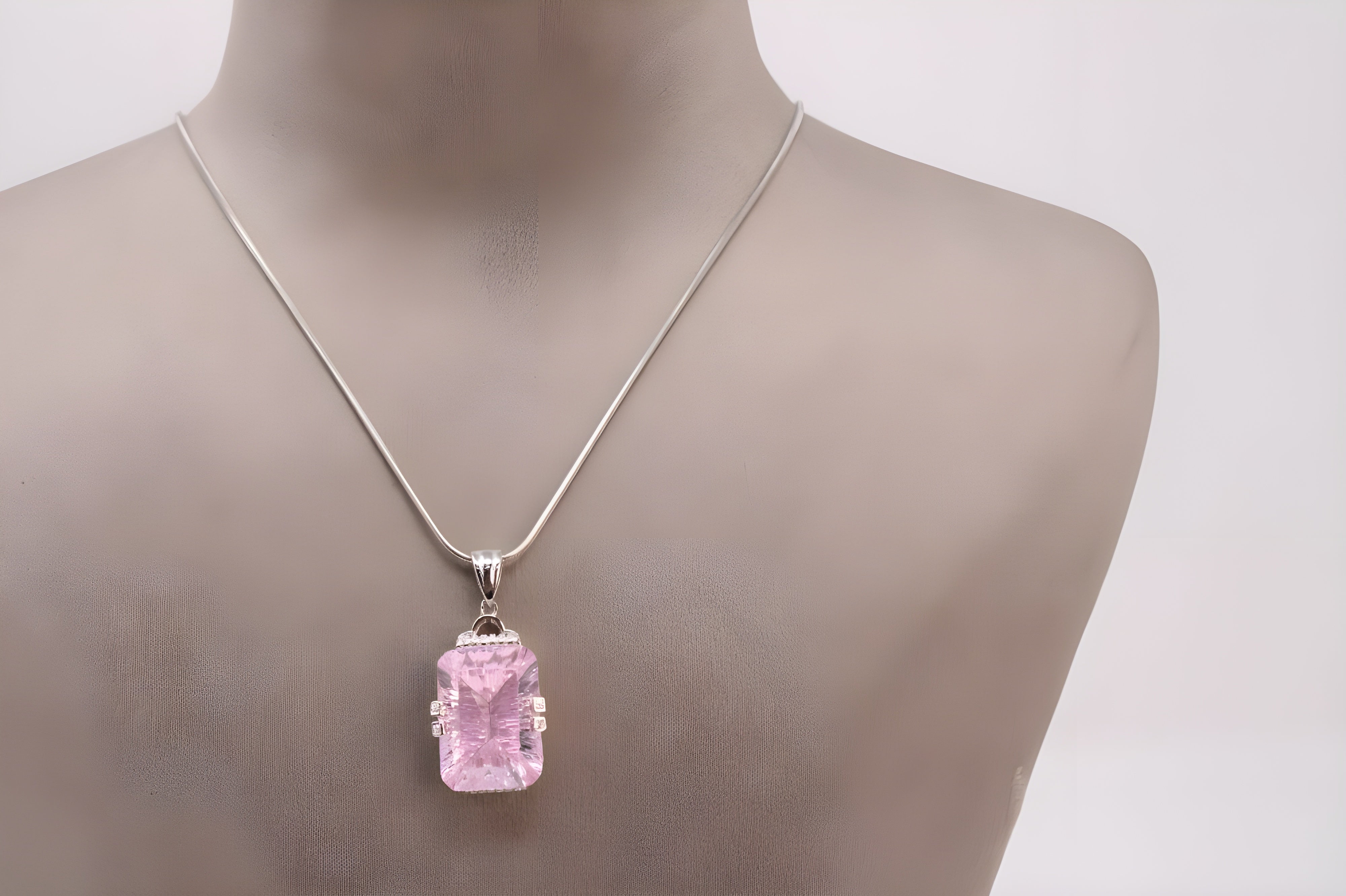 VeeLux Pink Teardrop Crystal Pendant in Sterling Silver