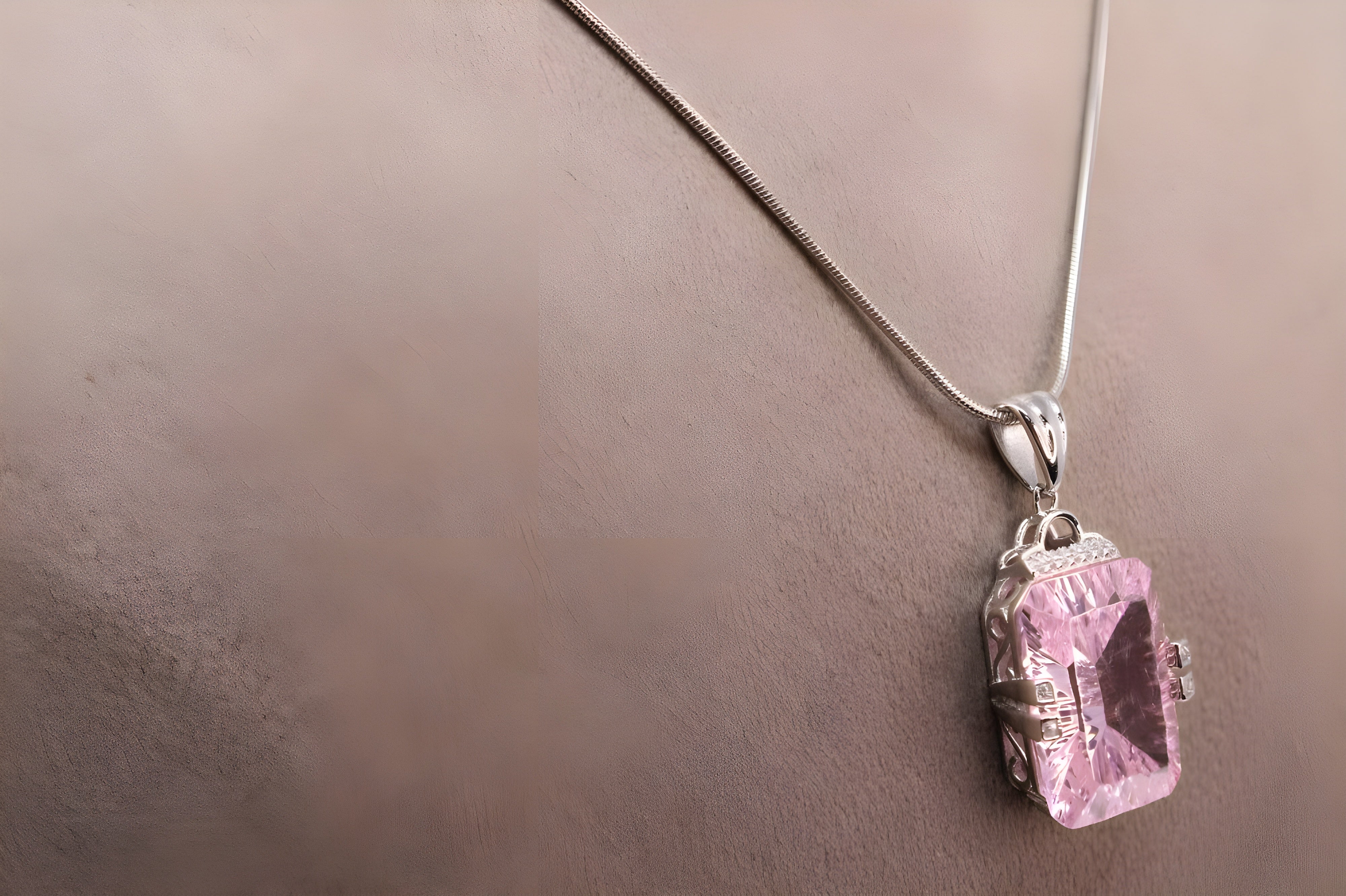 VeeLux Pink Teardrop Crystal Pendant in Sterling Silver