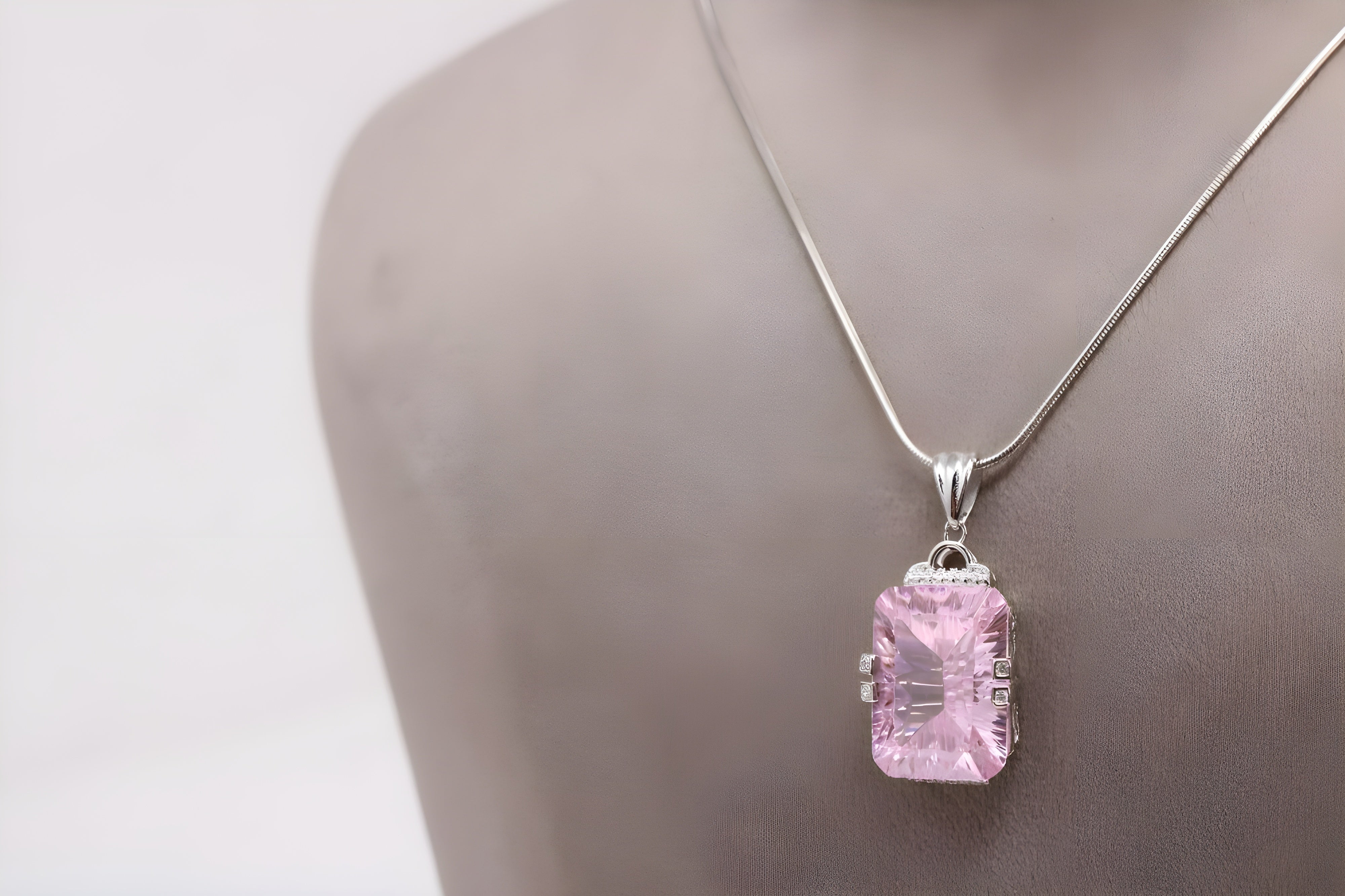 VeeLux Pink Teardrop Crystal Pendant in Sterling Silver
