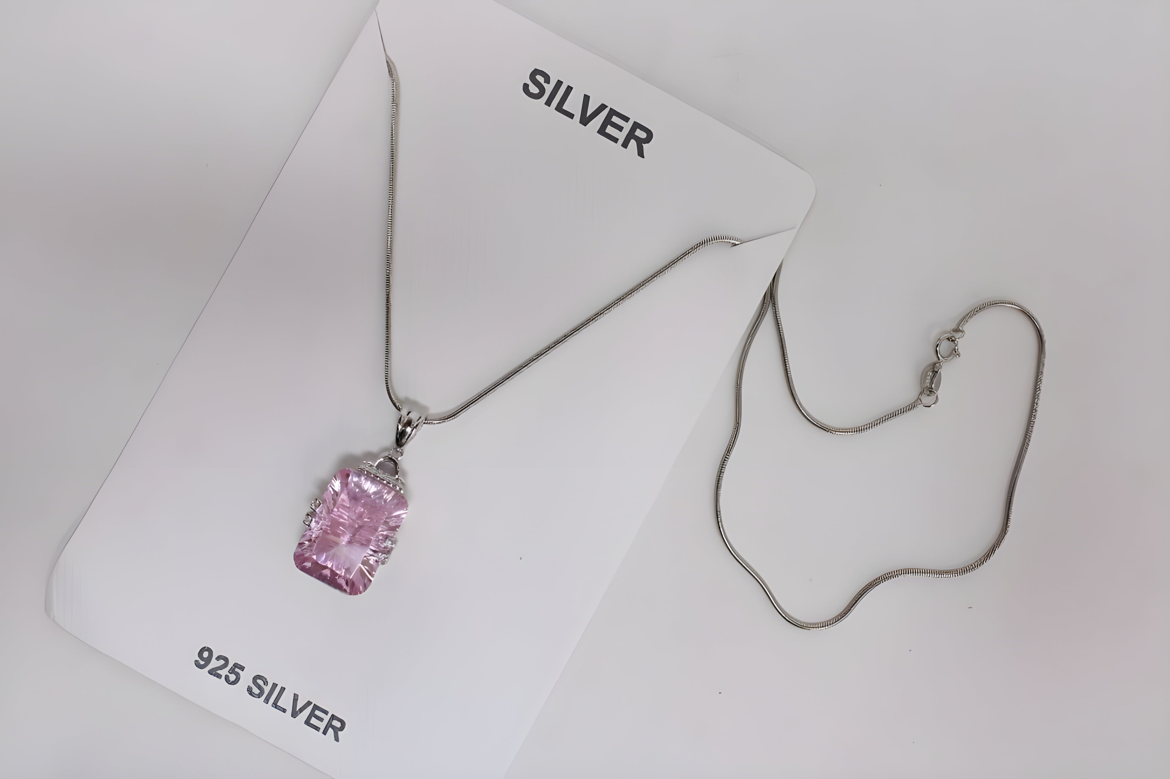 VeeLux Pink Teardrop Crystal Pendant in Sterling Silver