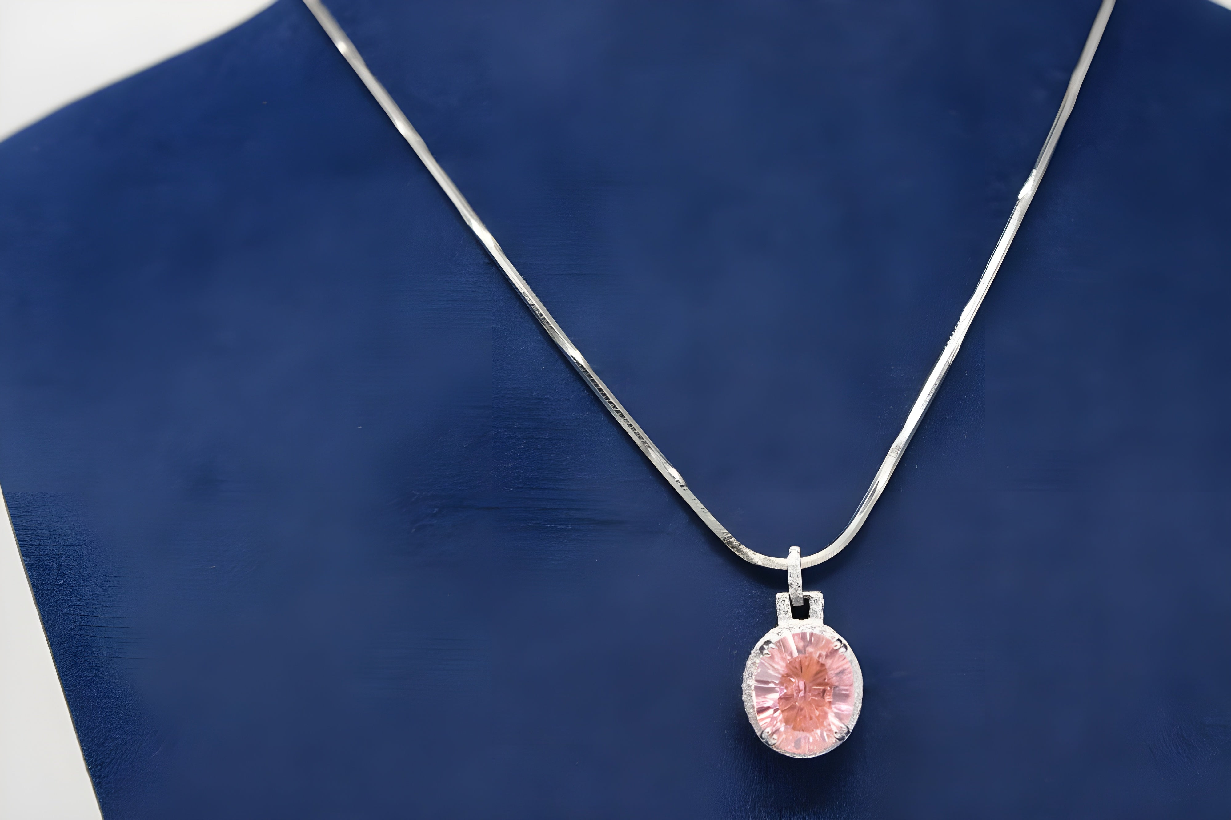 Elegance Pink Oval Halo Pendant in Sterling Silver
