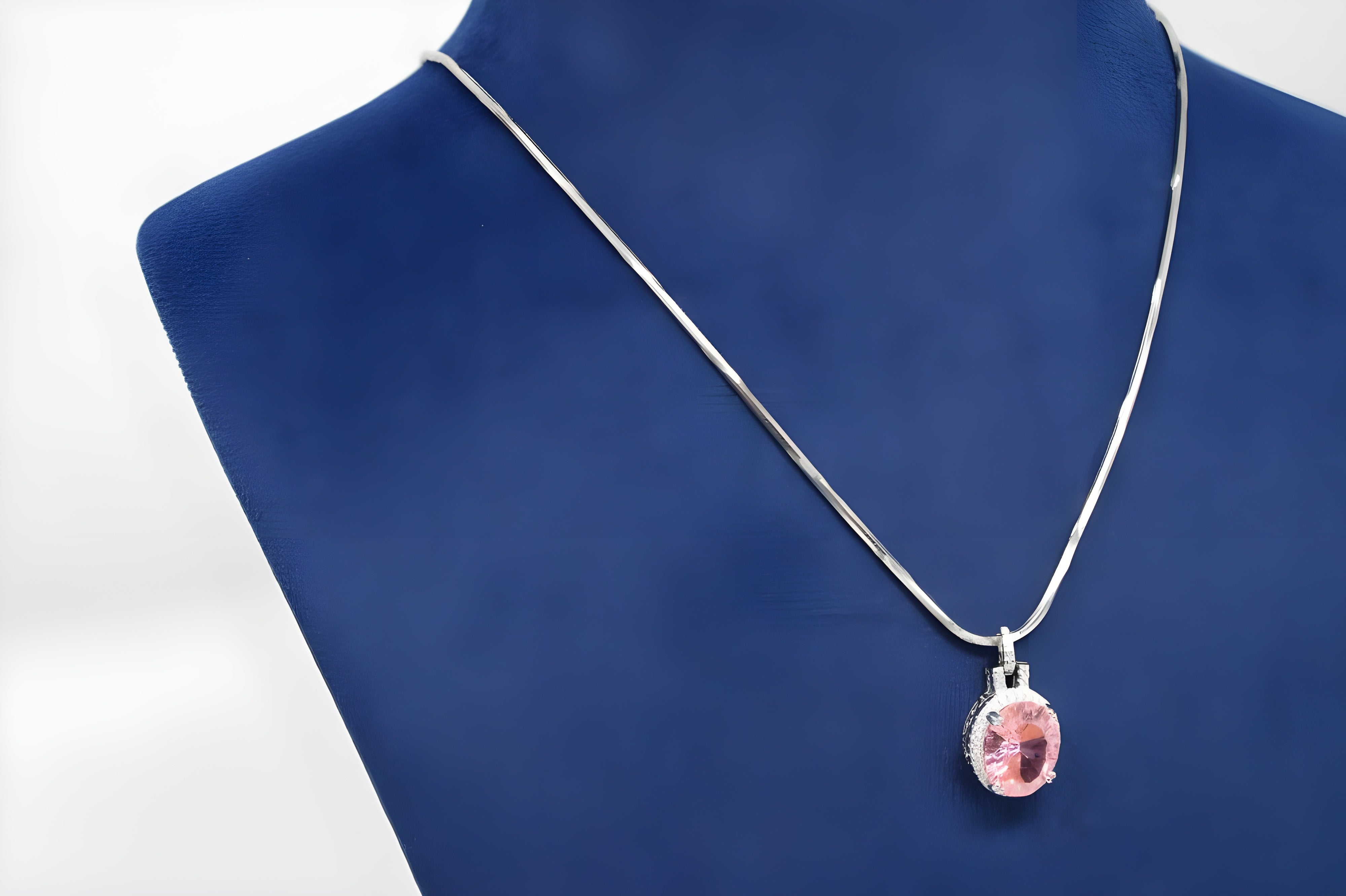 Elegance Pink Oval Halo Pendant in Sterling Silver