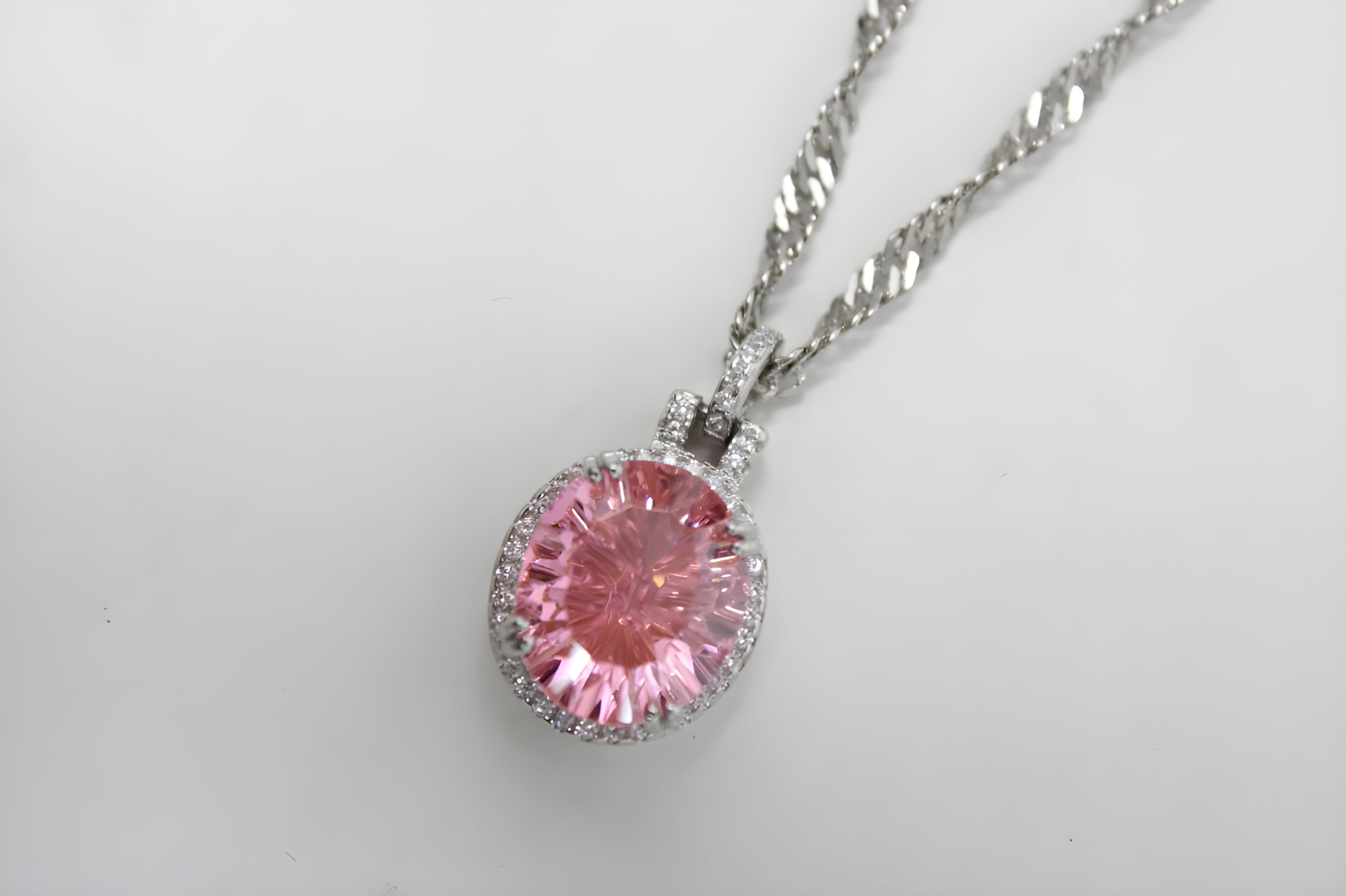 VeeLux Vibrant Oval Pink Crystal Necklace