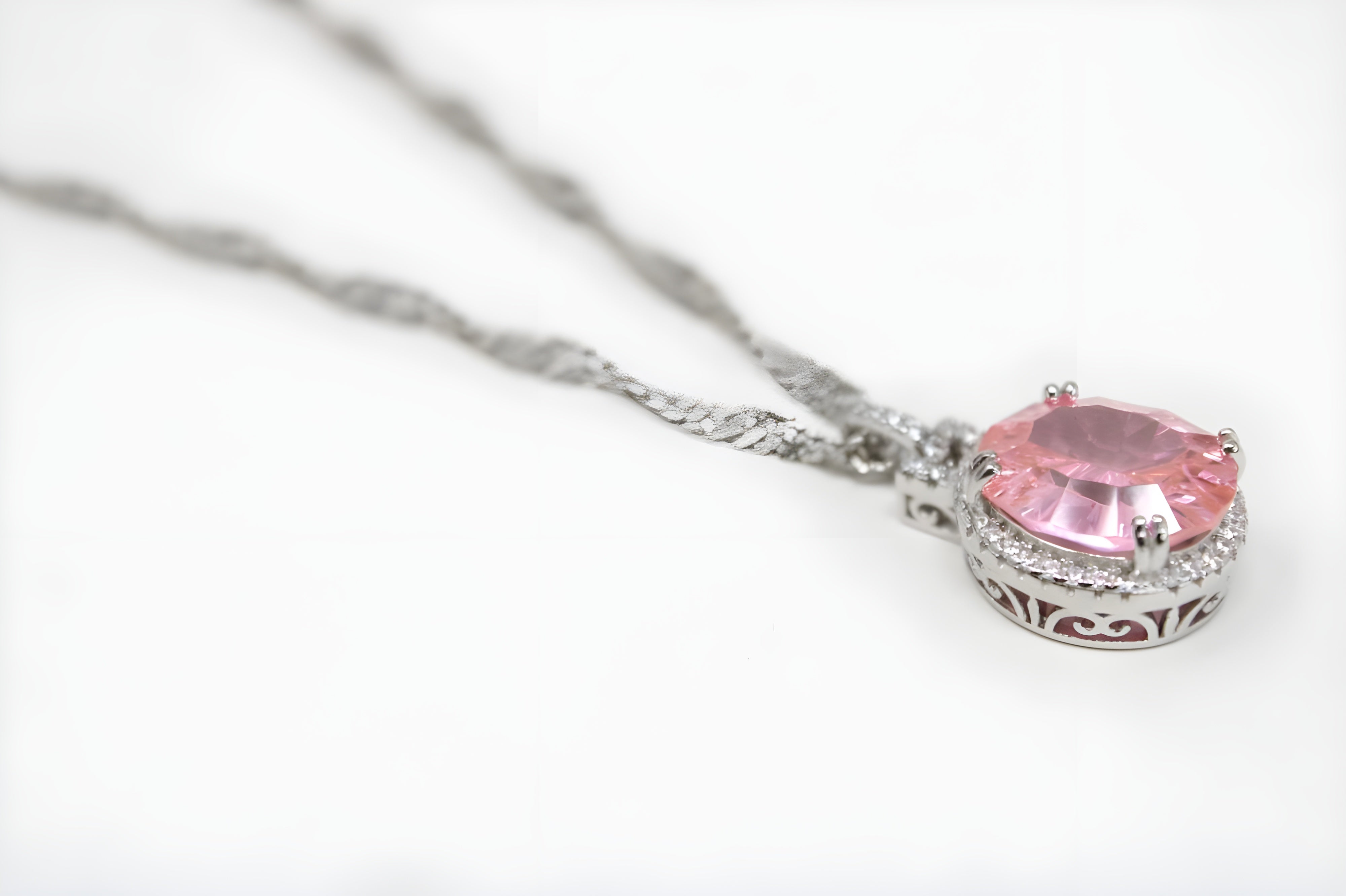 VeeLux Vibrant Oval Pink Crystal Necklace
