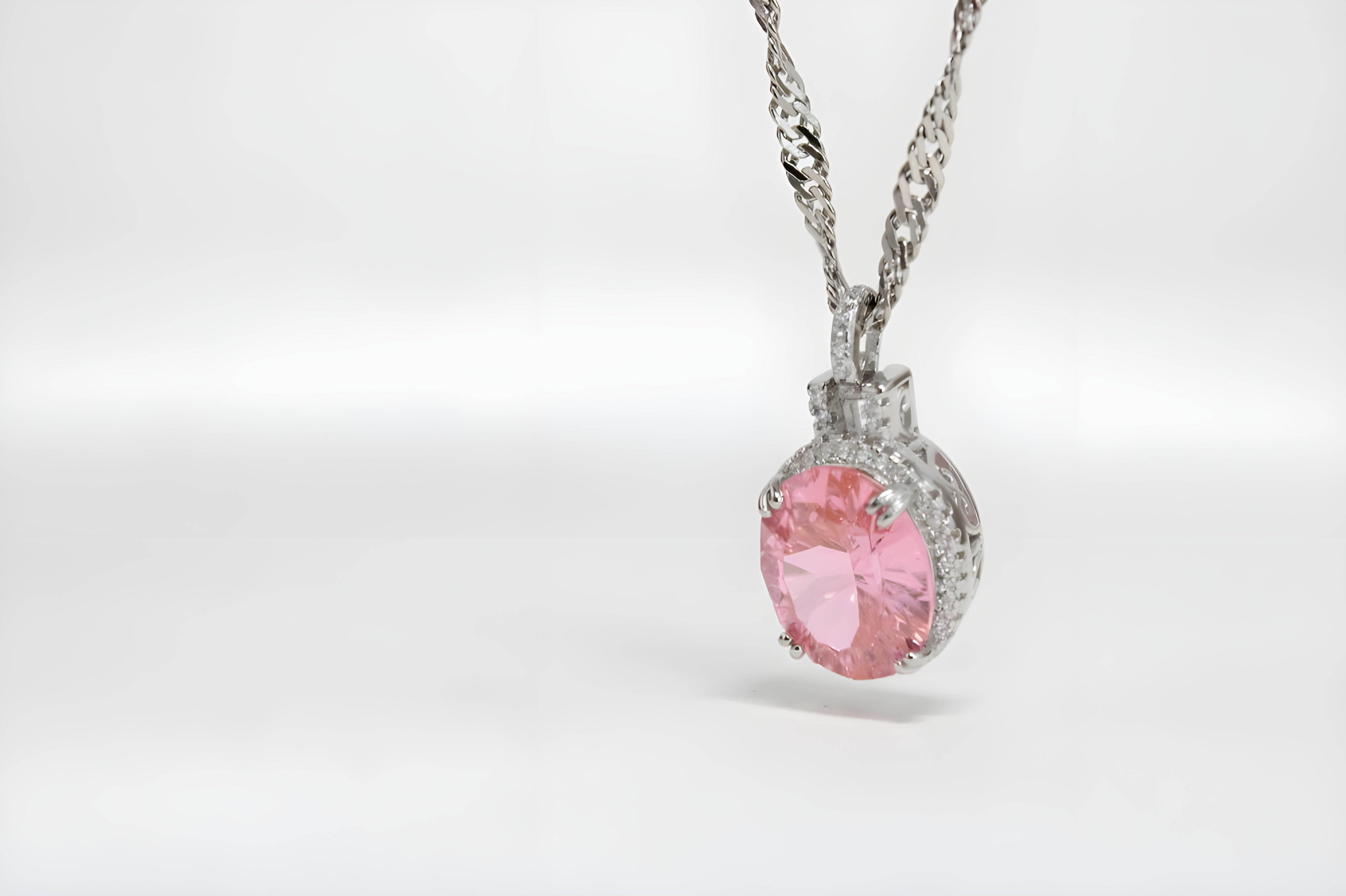VeeLux Vibrant Oval Pink Crystal Necklace