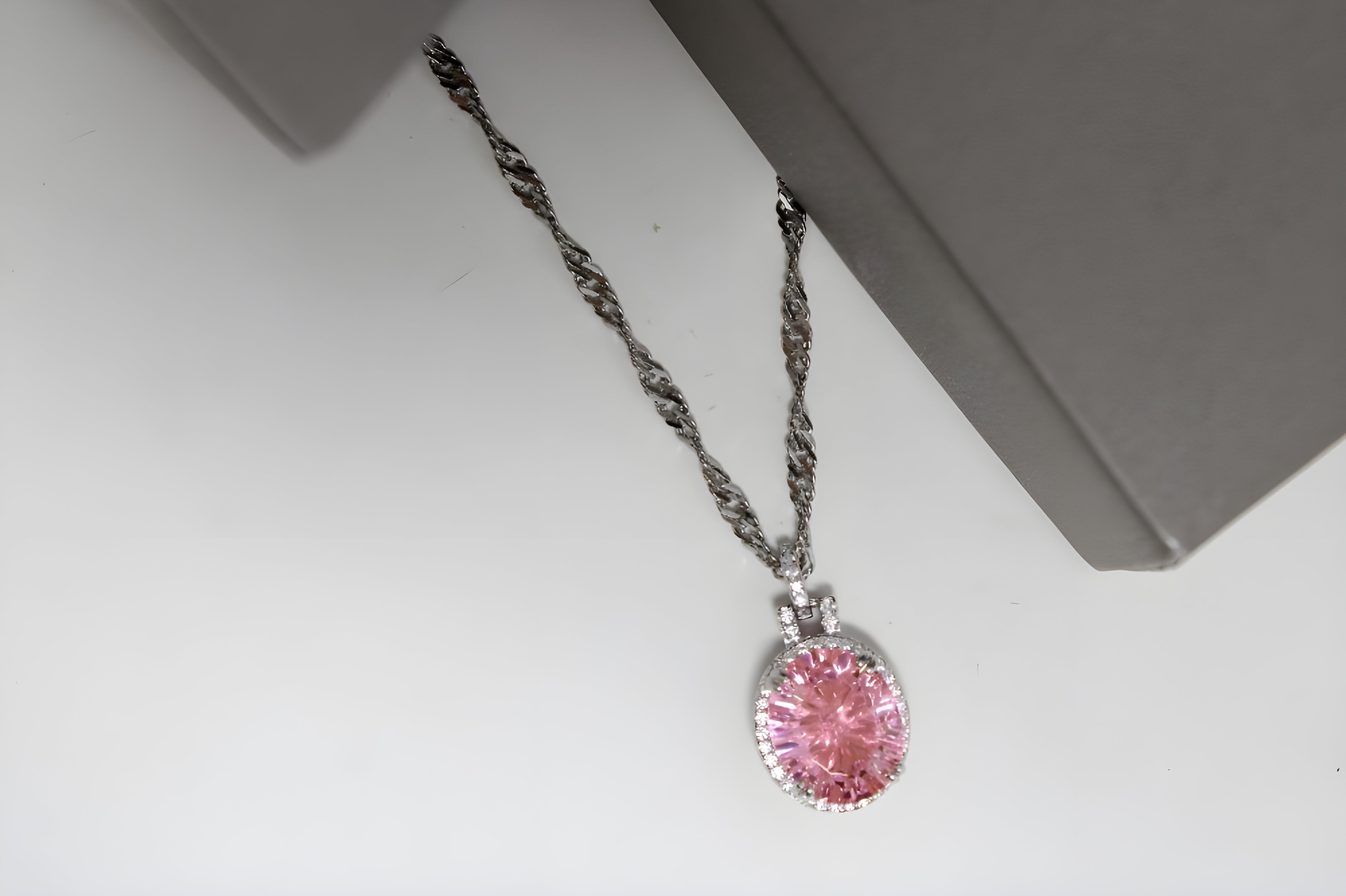 VeeLux Vibrant Oval Pink Crystal Necklace