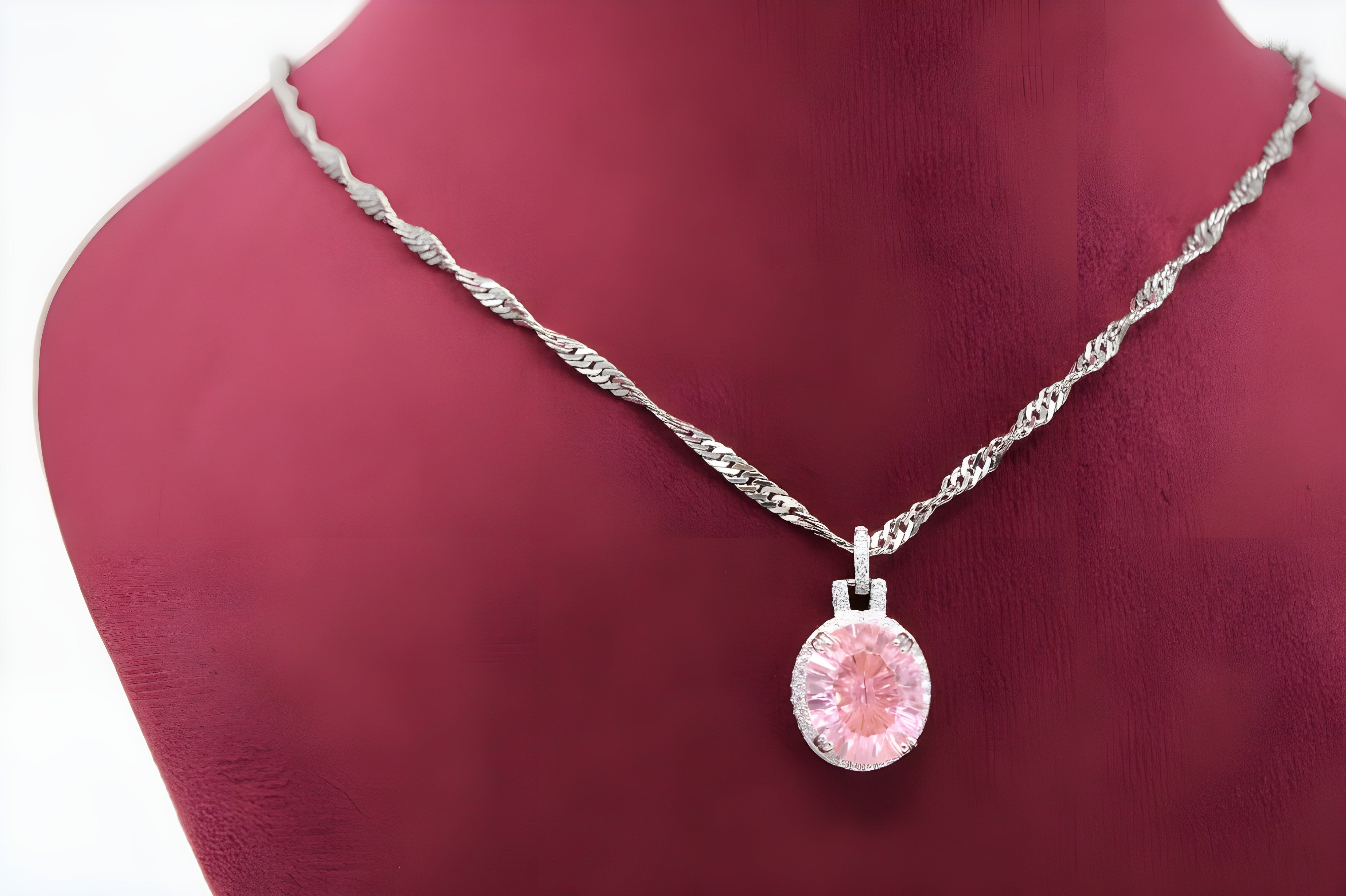 VeeLux Vibrant Oval Pink Crystal Necklace