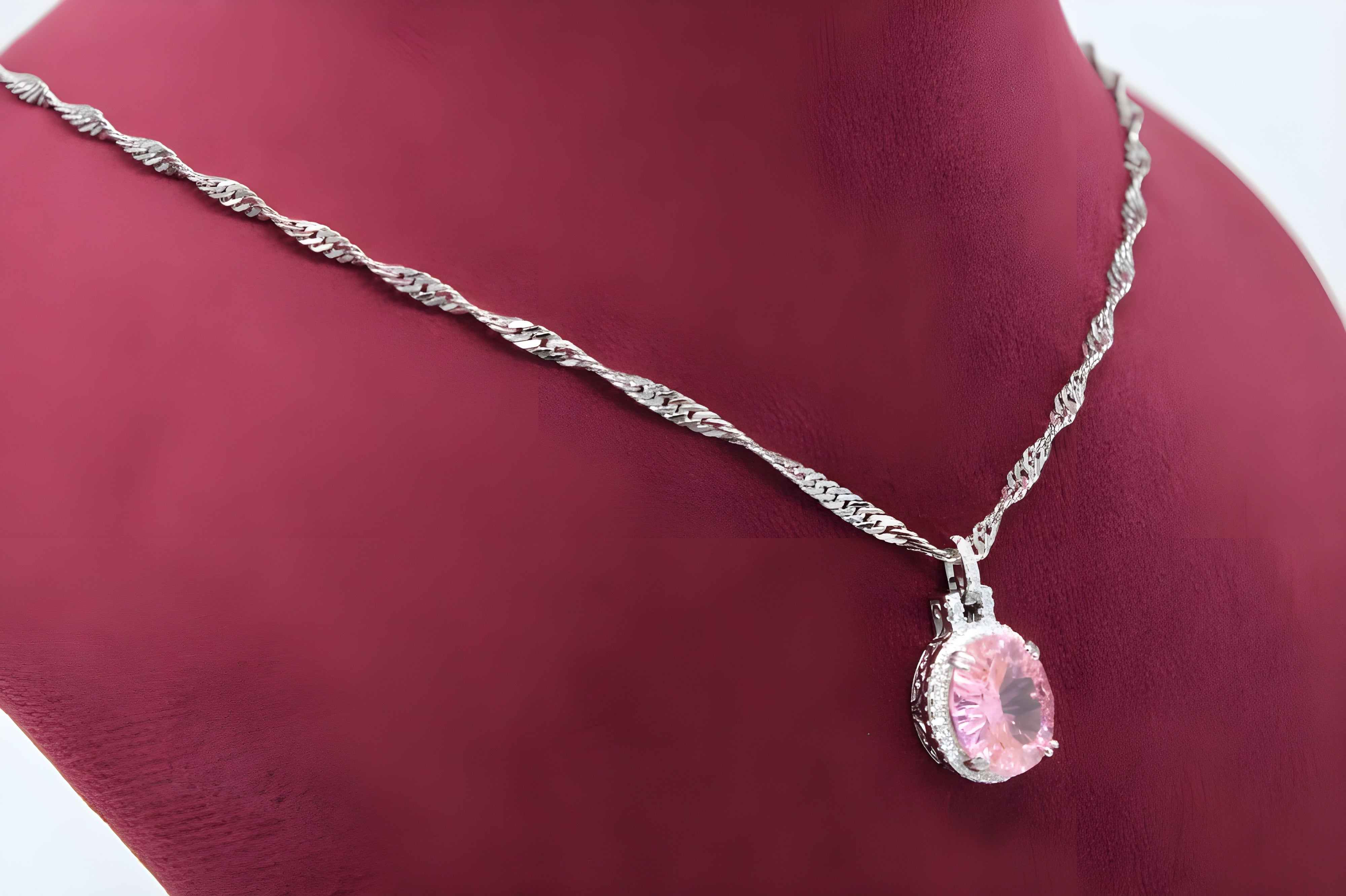 VeeLux Vibrant Oval Pink Crystal Necklace