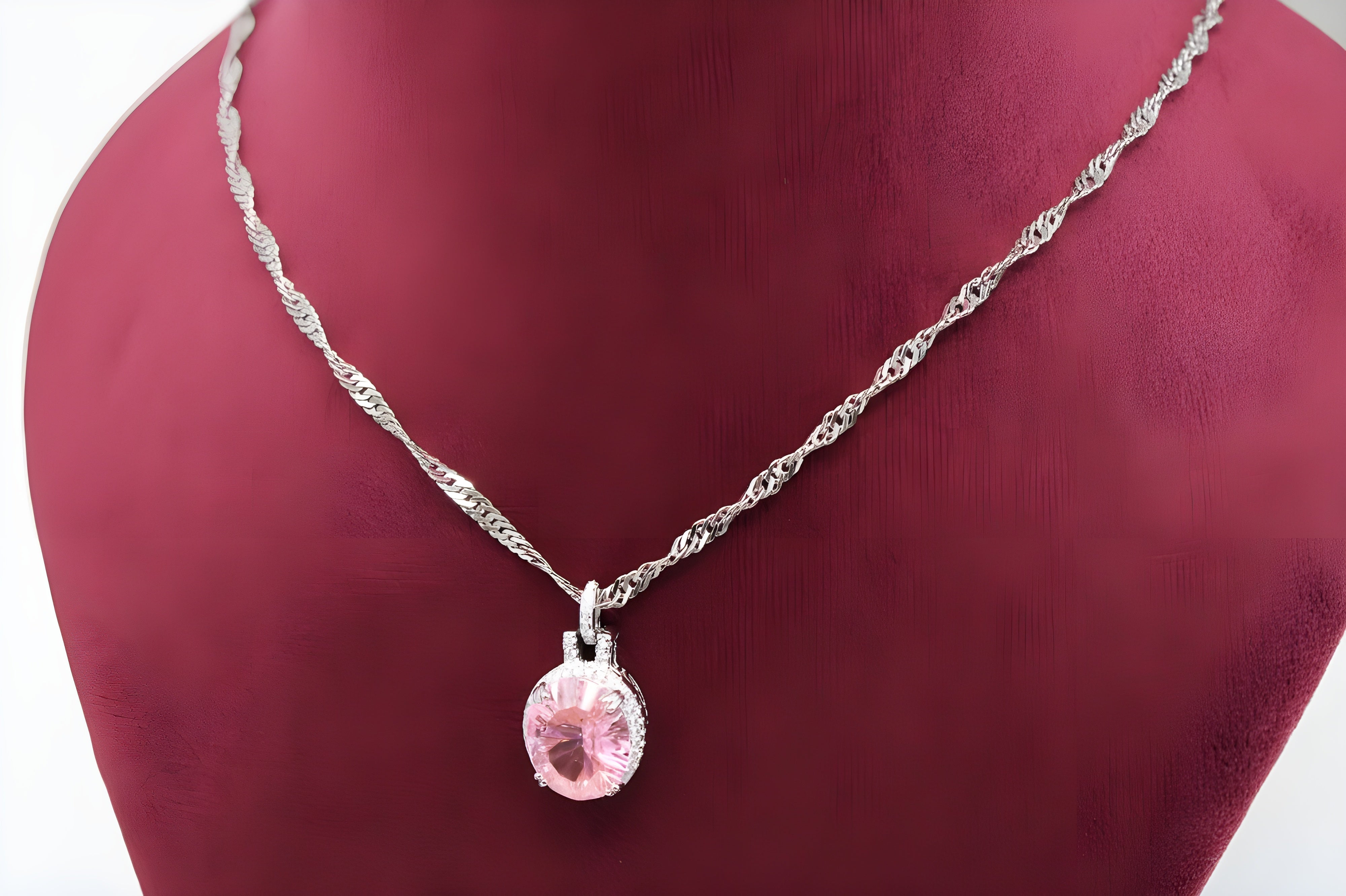 VeeLux Vibrant Oval Pink Crystal Necklace