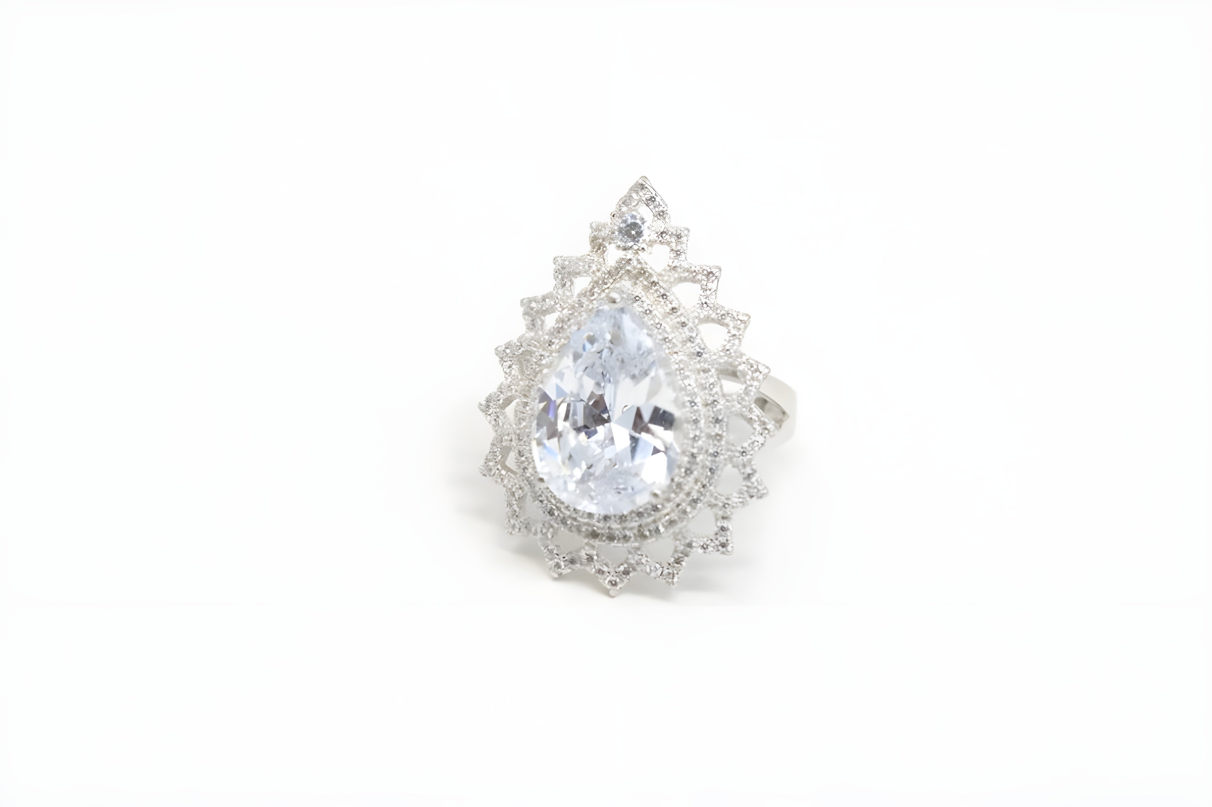 Sterling Silver VeeLux Premium Crystal Water Drop Ring