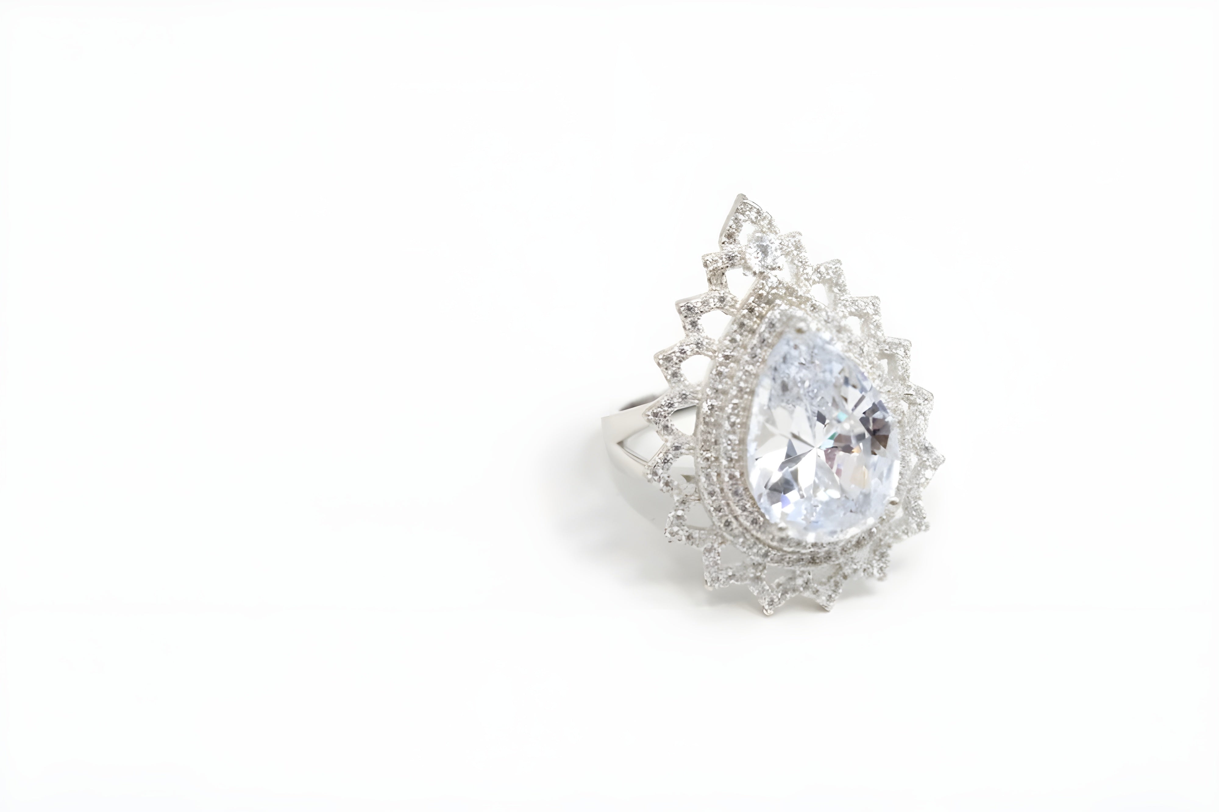 Sterling Silver VeeLux Premium Crystal Water Drop Ring