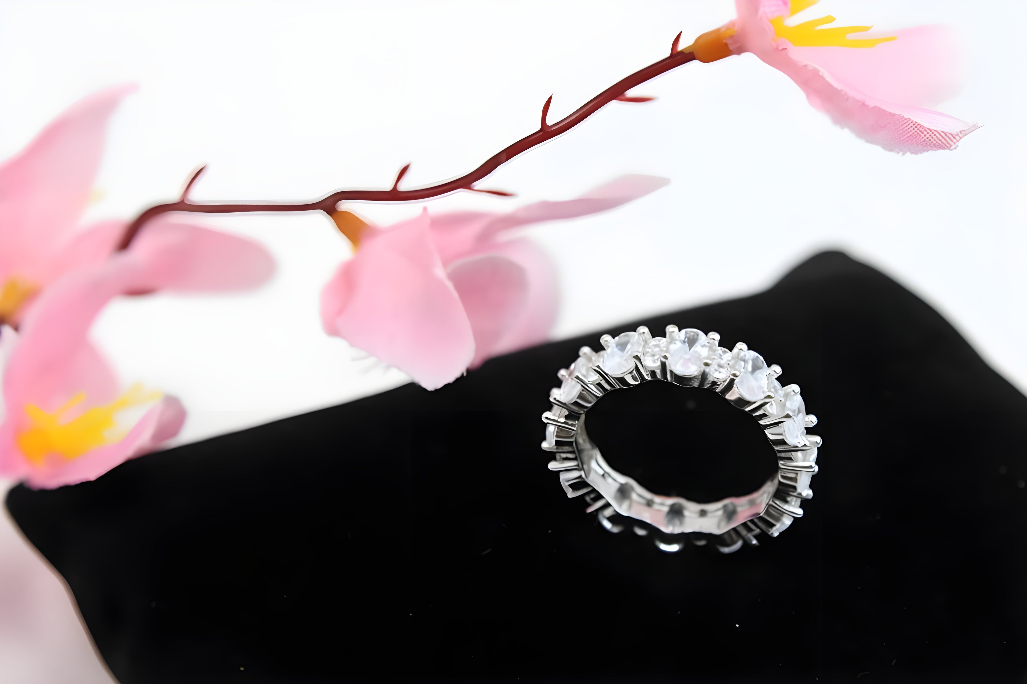 Diamond Brilliance Sterling Silver VeeLux Premium Crystal Border Ring