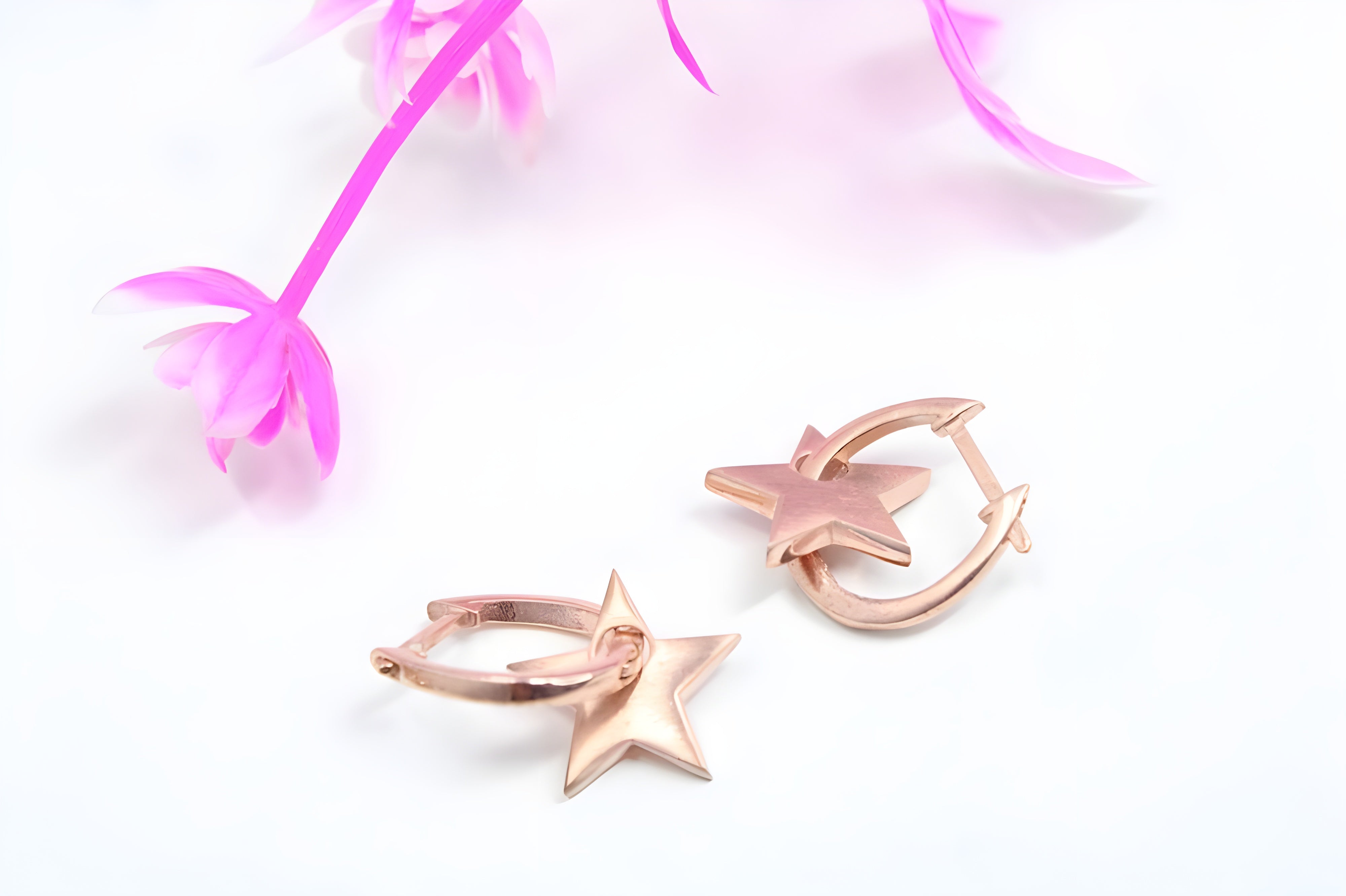 Golden Twinkle 92.5 Sterling Silver with Copper Gold Star-Shaped Earrings