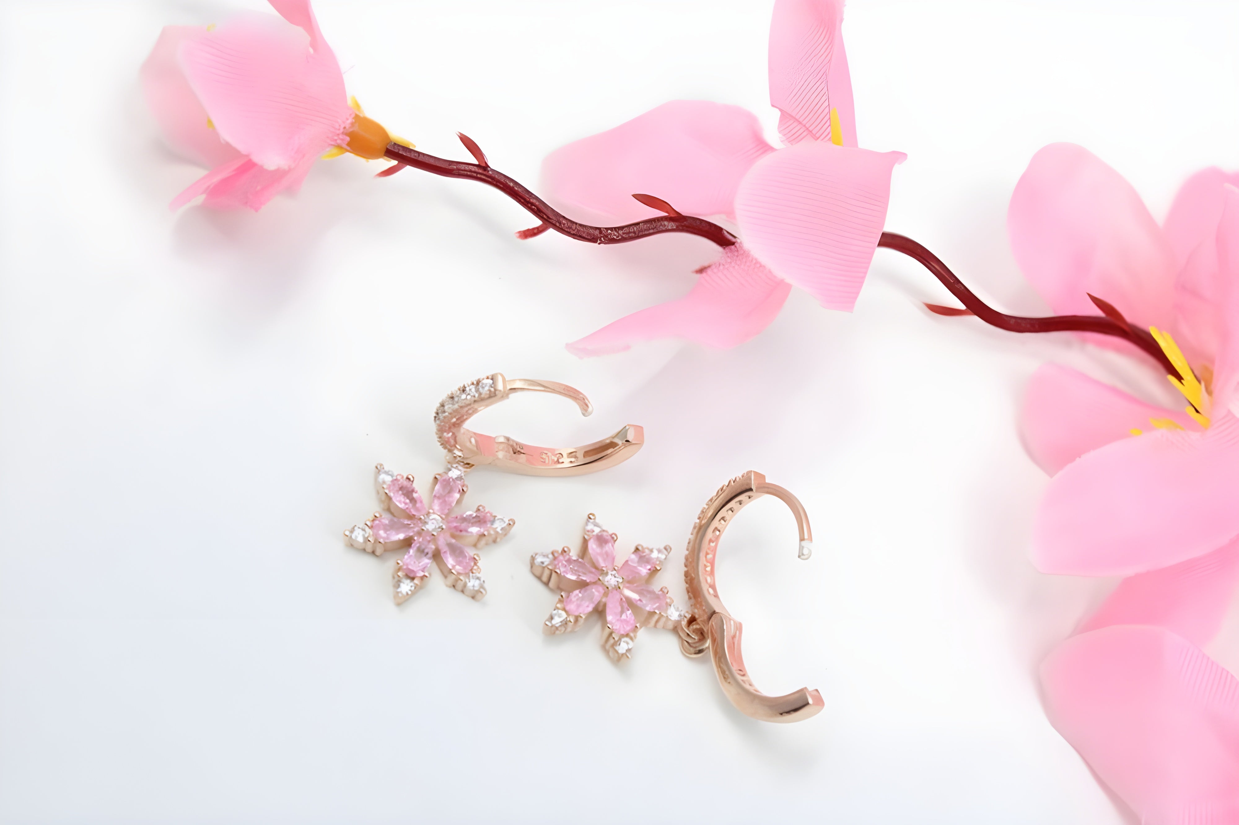 VeeLux Premium Crystal Blossom 92.5 Sterling Silver with Copper Gold Pink Earrings