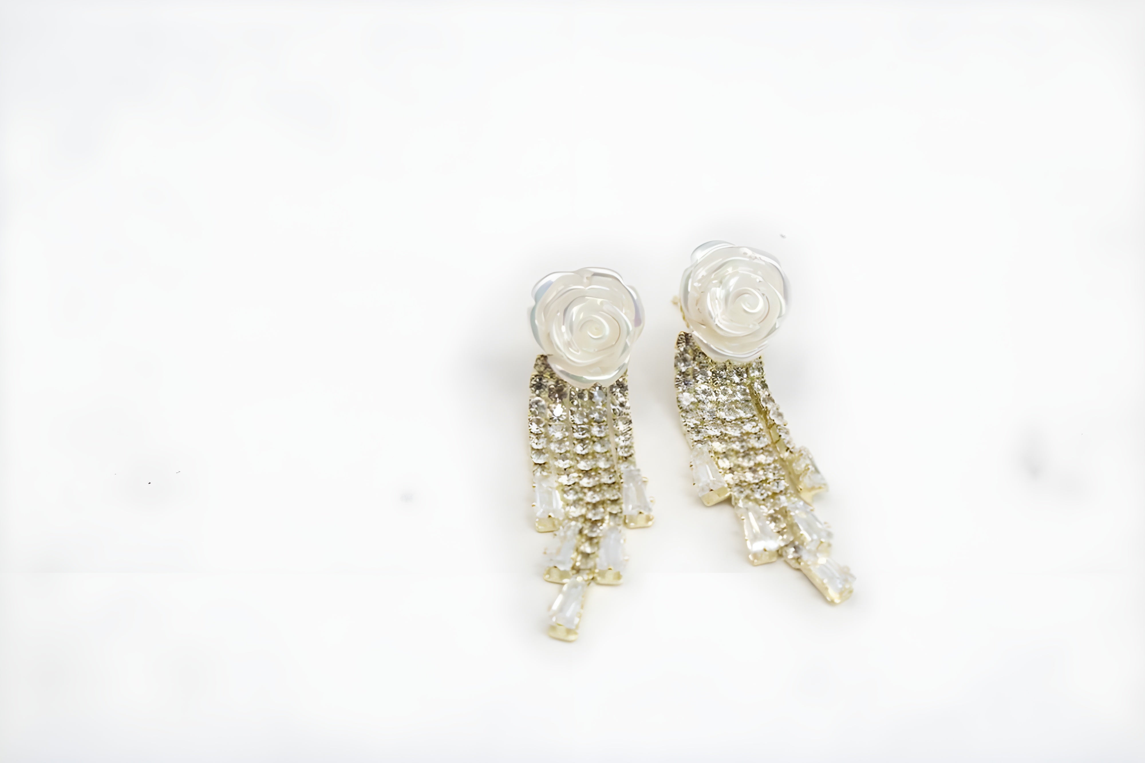 Blooming Elegance: White Rose Pearl Design Earrings with Hanging Pearls