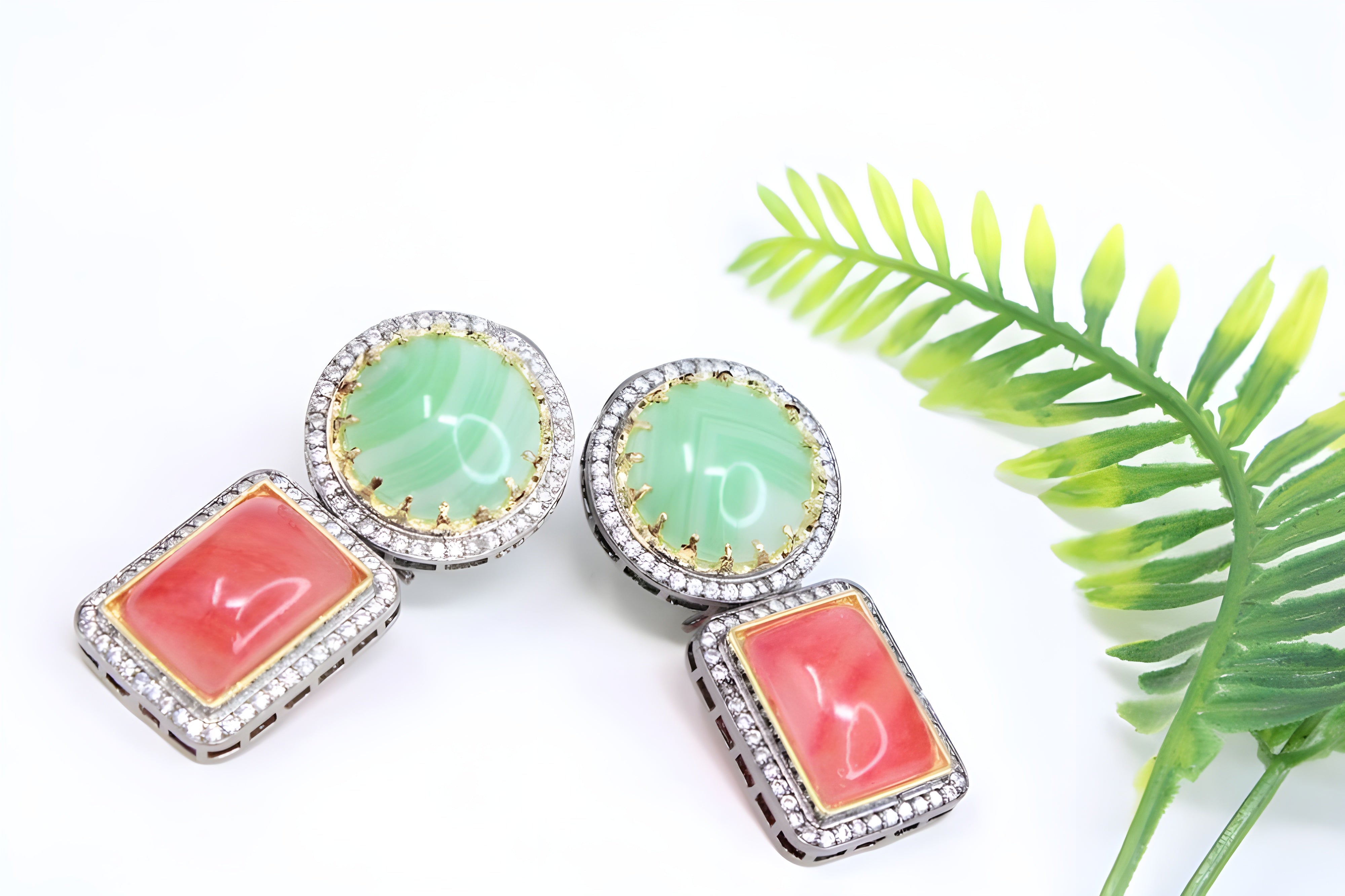 Elegant Multicolor Gemstone Drop Earrings – Pink & Blue, Green & Red, Green Yellow & Red