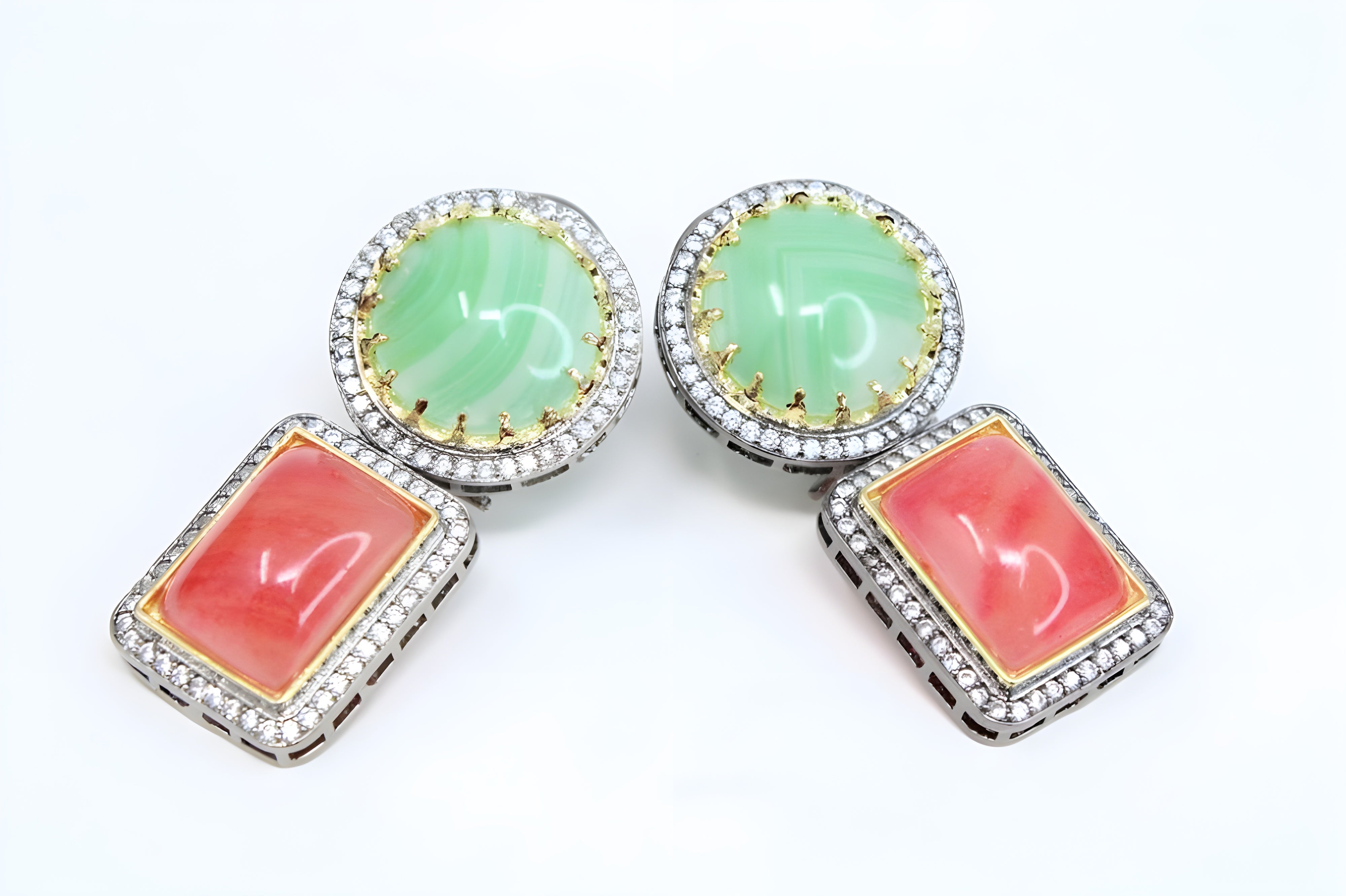 Elegant Multicolor Gemstone Drop Earrings – Pink & Blue, Green & Red, Green Yellow & Red