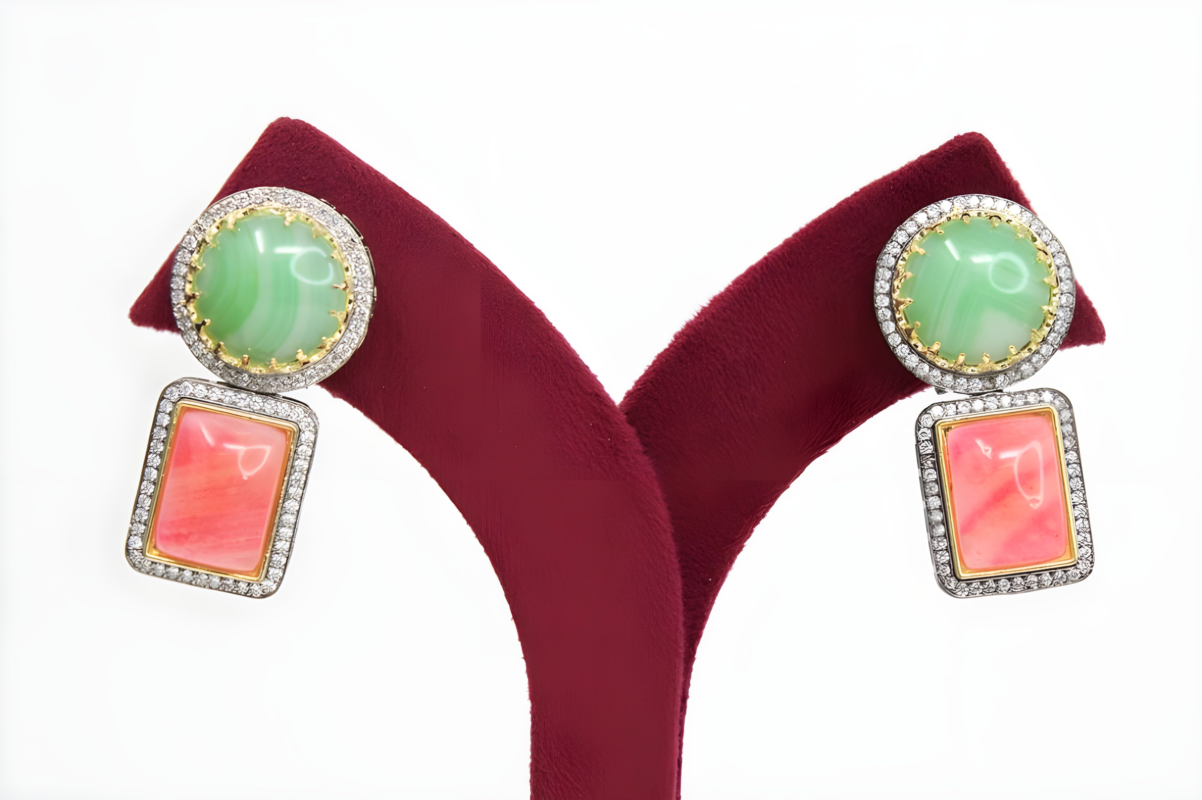 Elegant Multicolor Gemstone Drop Earrings – Pink & Blue, Green & Red, Green Yellow & Red