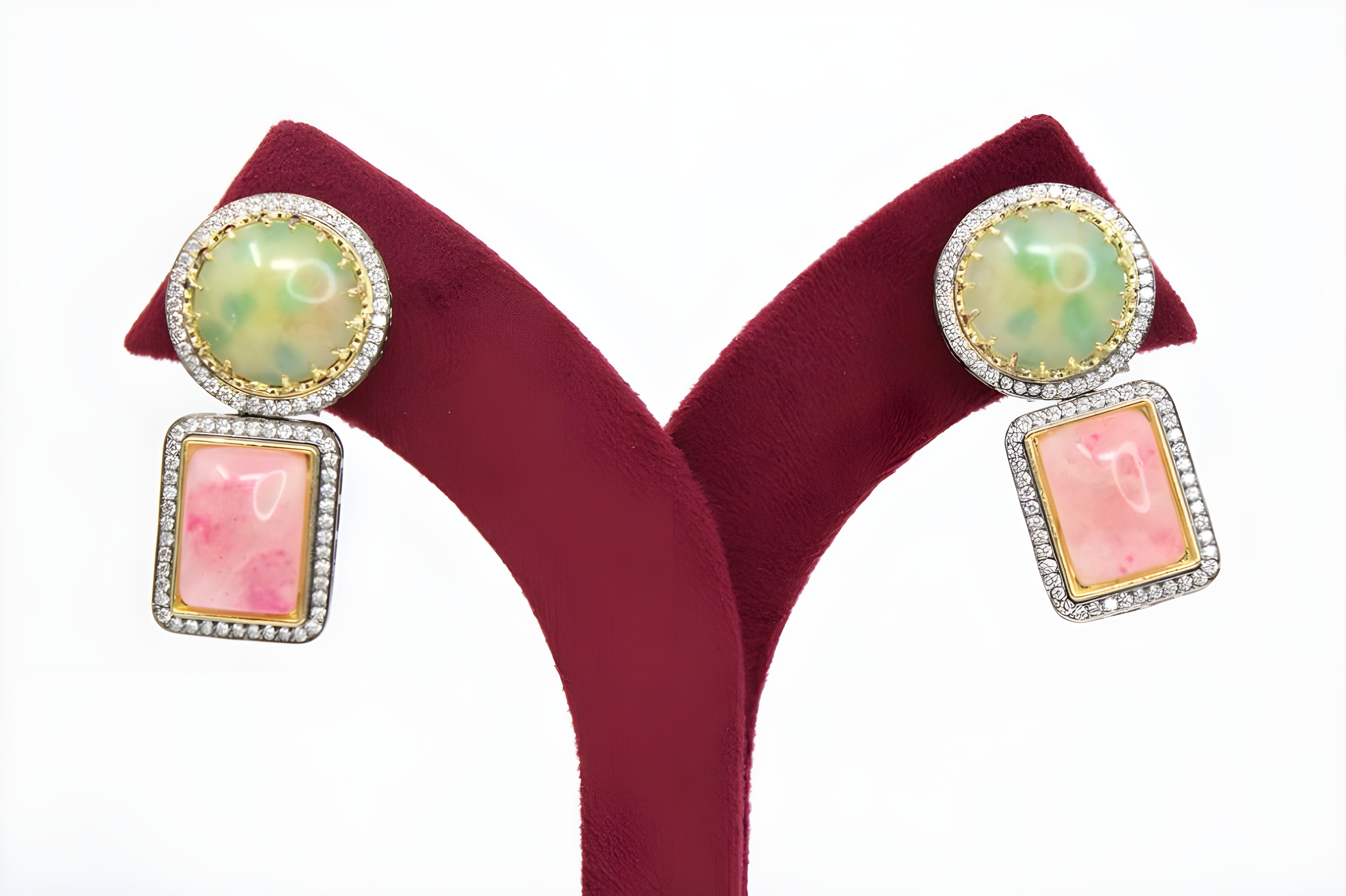 Elegant Multicolor Gemstone Drop Earrings – Pink & Blue, Green & Red, Green Yellow & Red