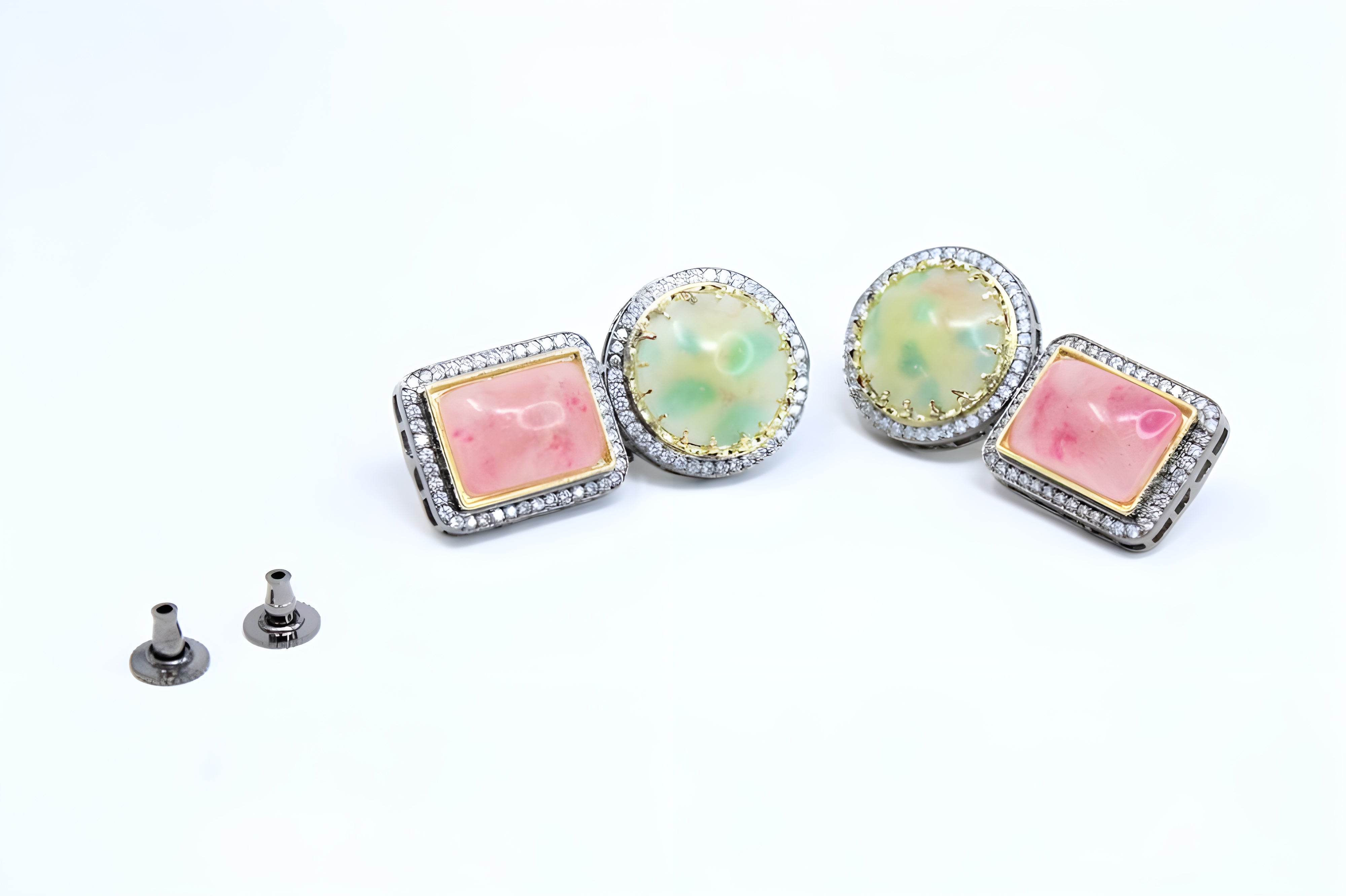Elegant Multicolor Gemstone Drop Earrings – Pink & Blue, Green & Red, Green Yellow & Red