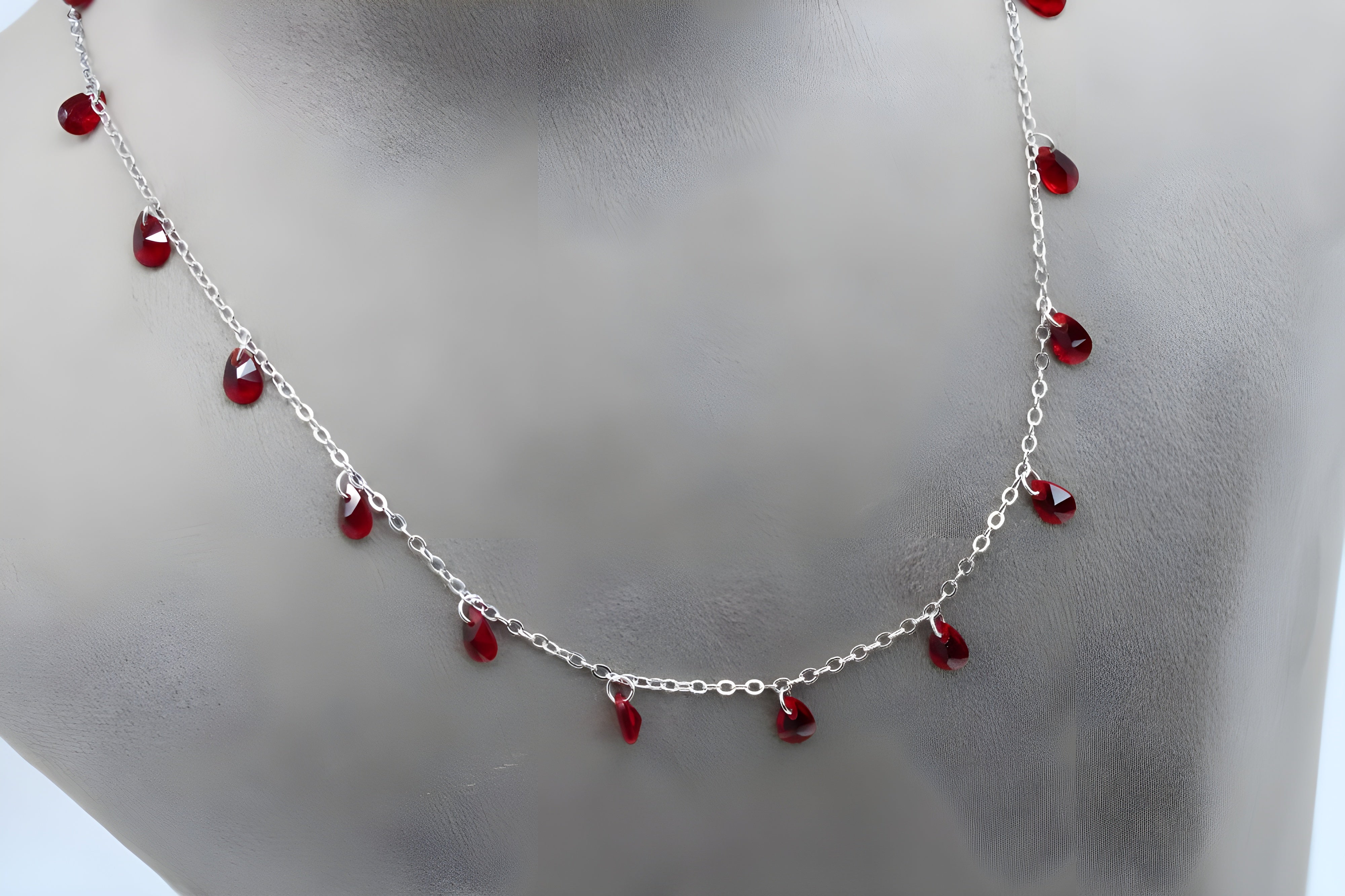 Crimson Elegance Teardrop VeeLux Crystal Necklace