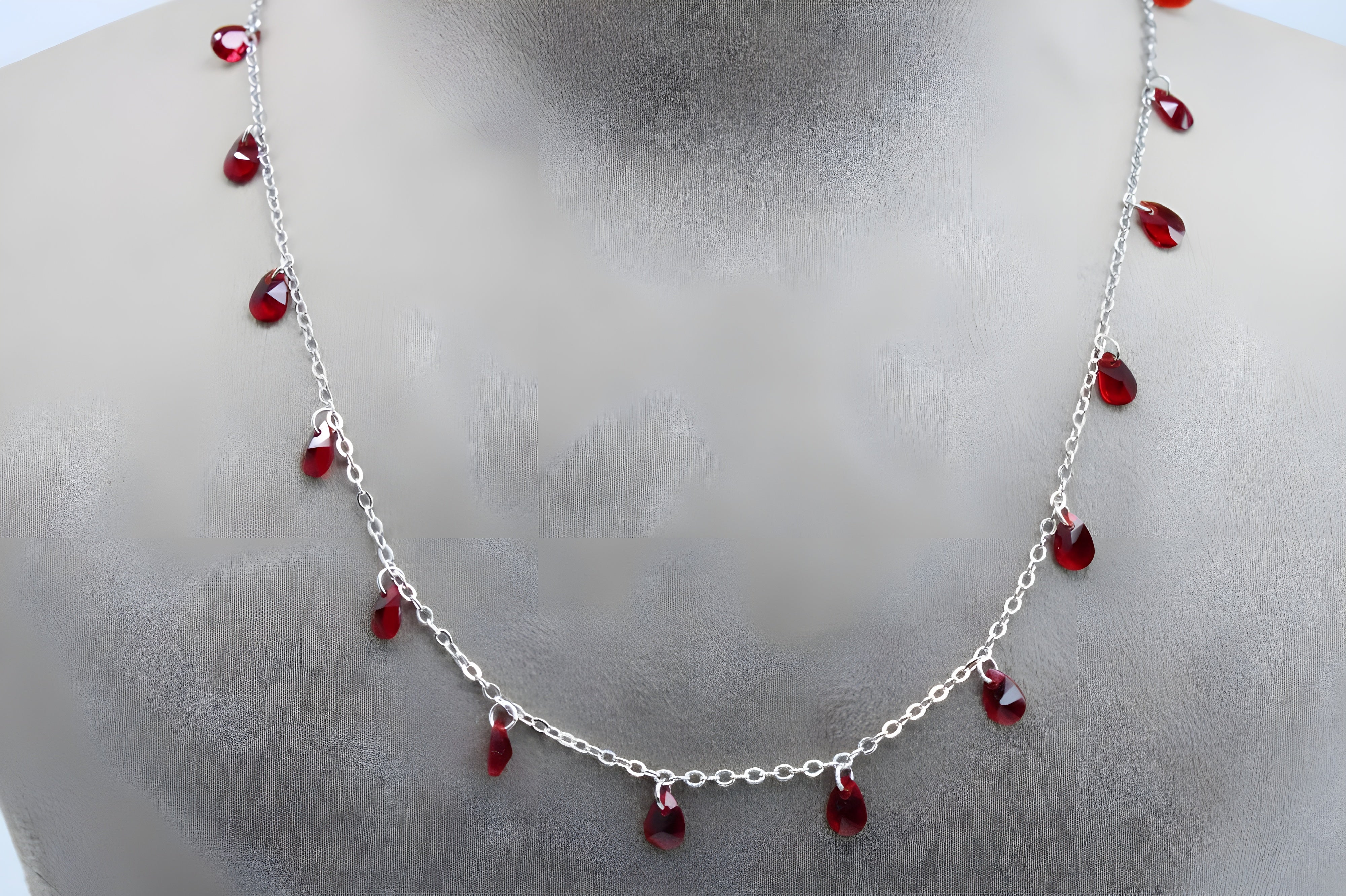 Crimson Elegance Teardrop VeeLux Crystal Necklace