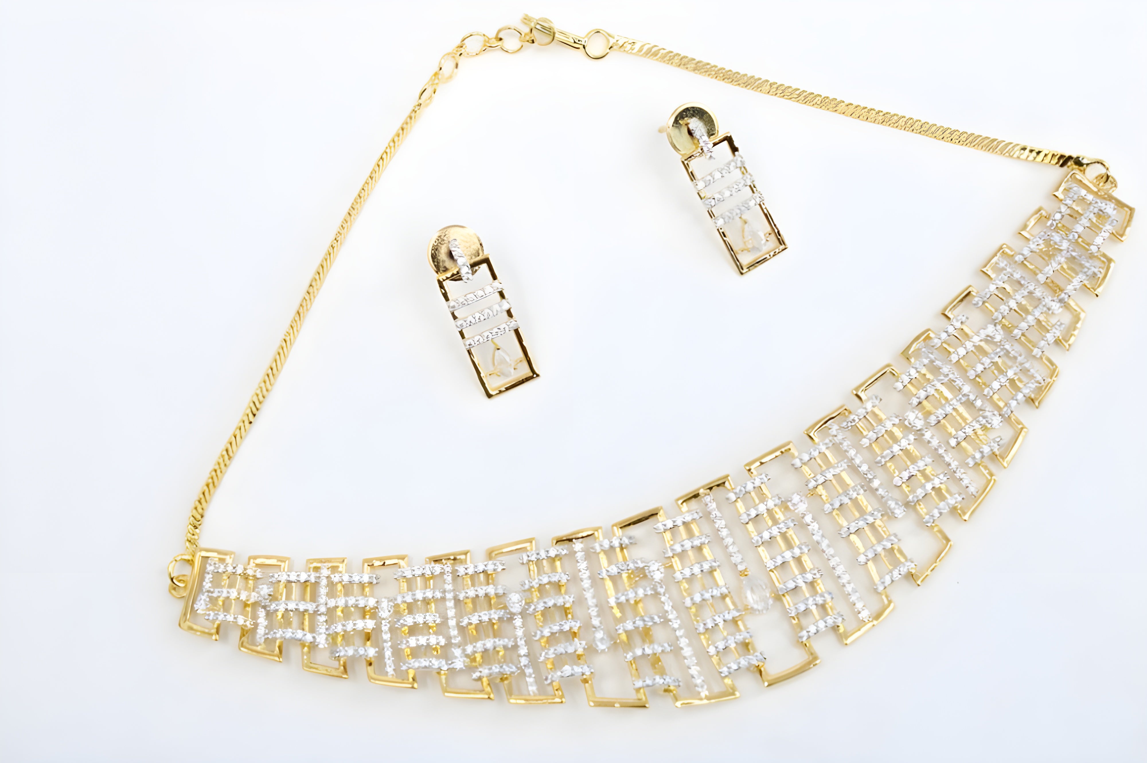 Golden Puzzle Crystal Necklace Set