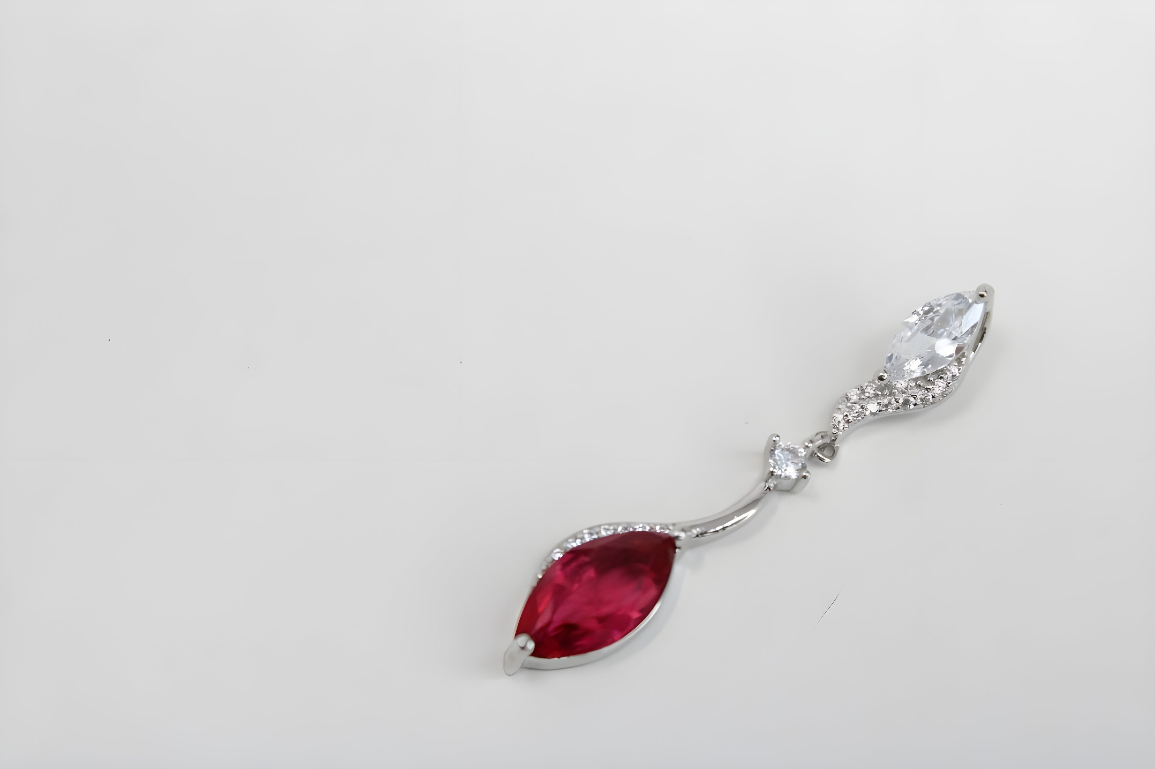 Sterling Silver Ruby Marquise Diamond Jewelry Set - Ring, Drop Earrings & Pendant with White Diamond Accents