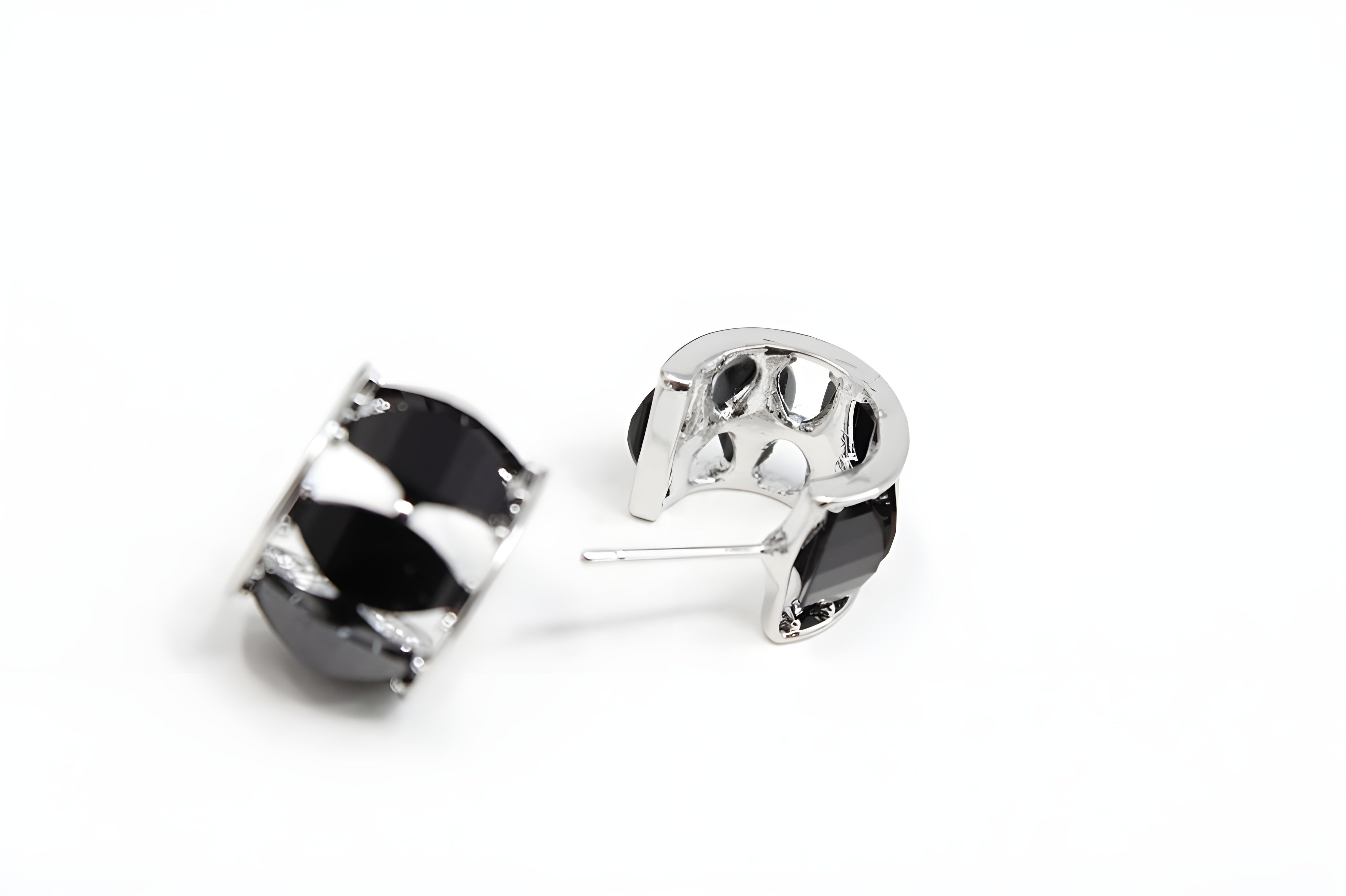 Sparkling Black Cubic Zirconia Studs in Sterling Silver