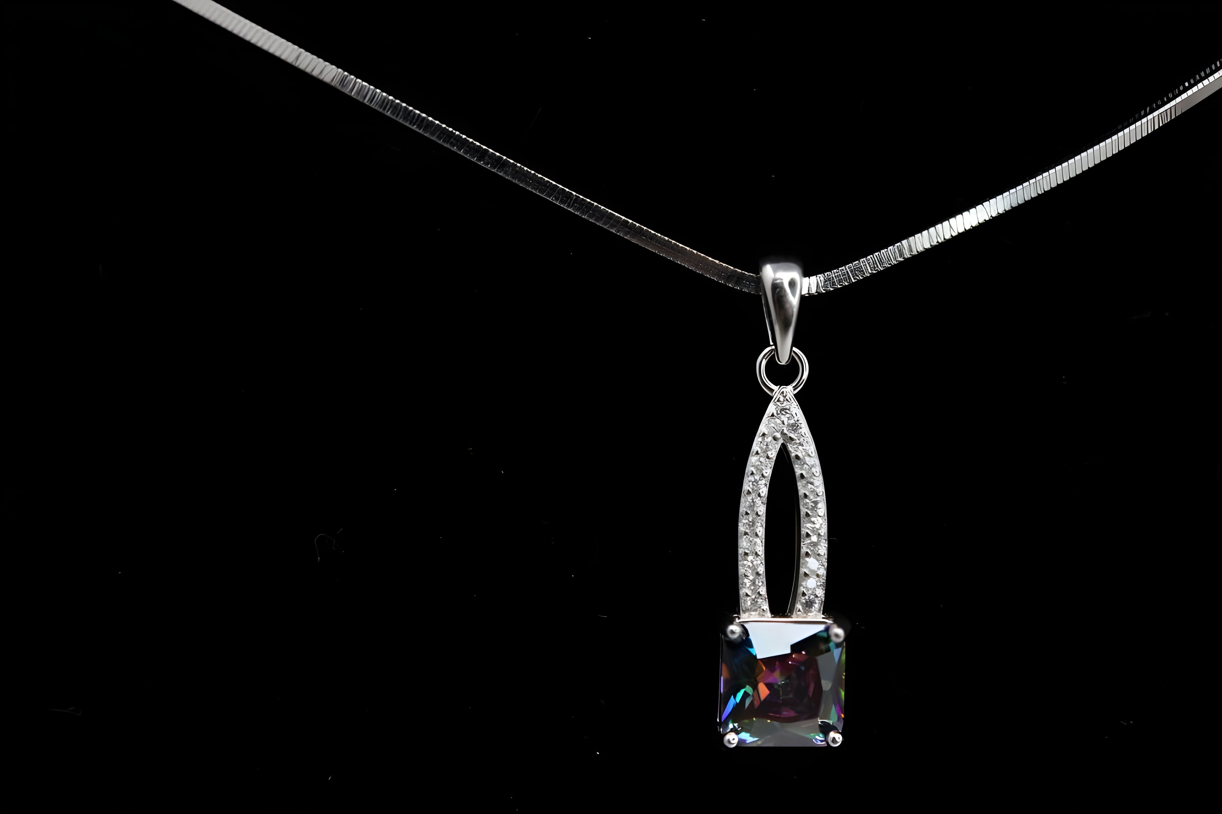 Mystic Rainbow Square Diamond Pendent Set
