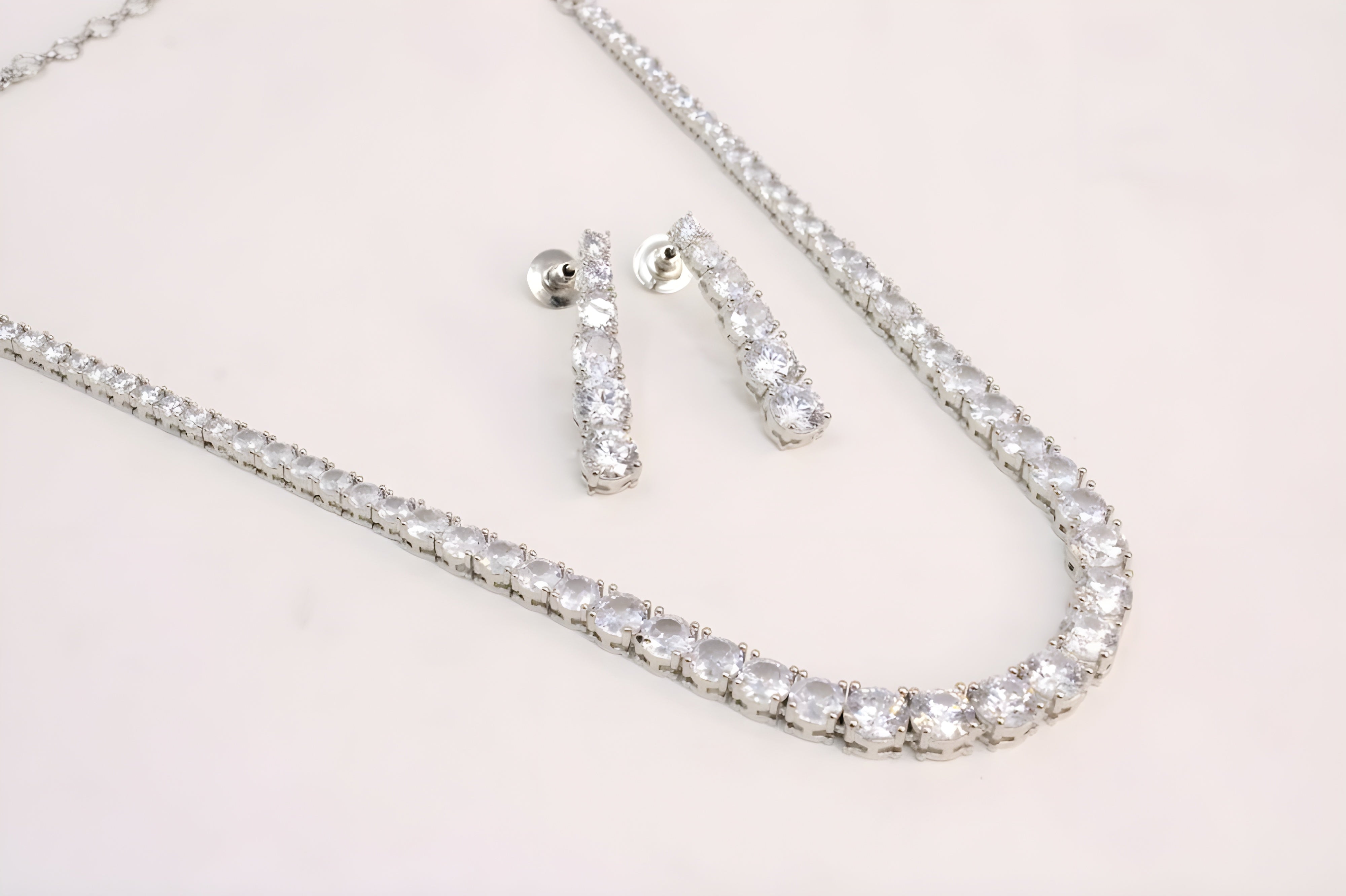 Silver Sparkle Crystal Necklace Set