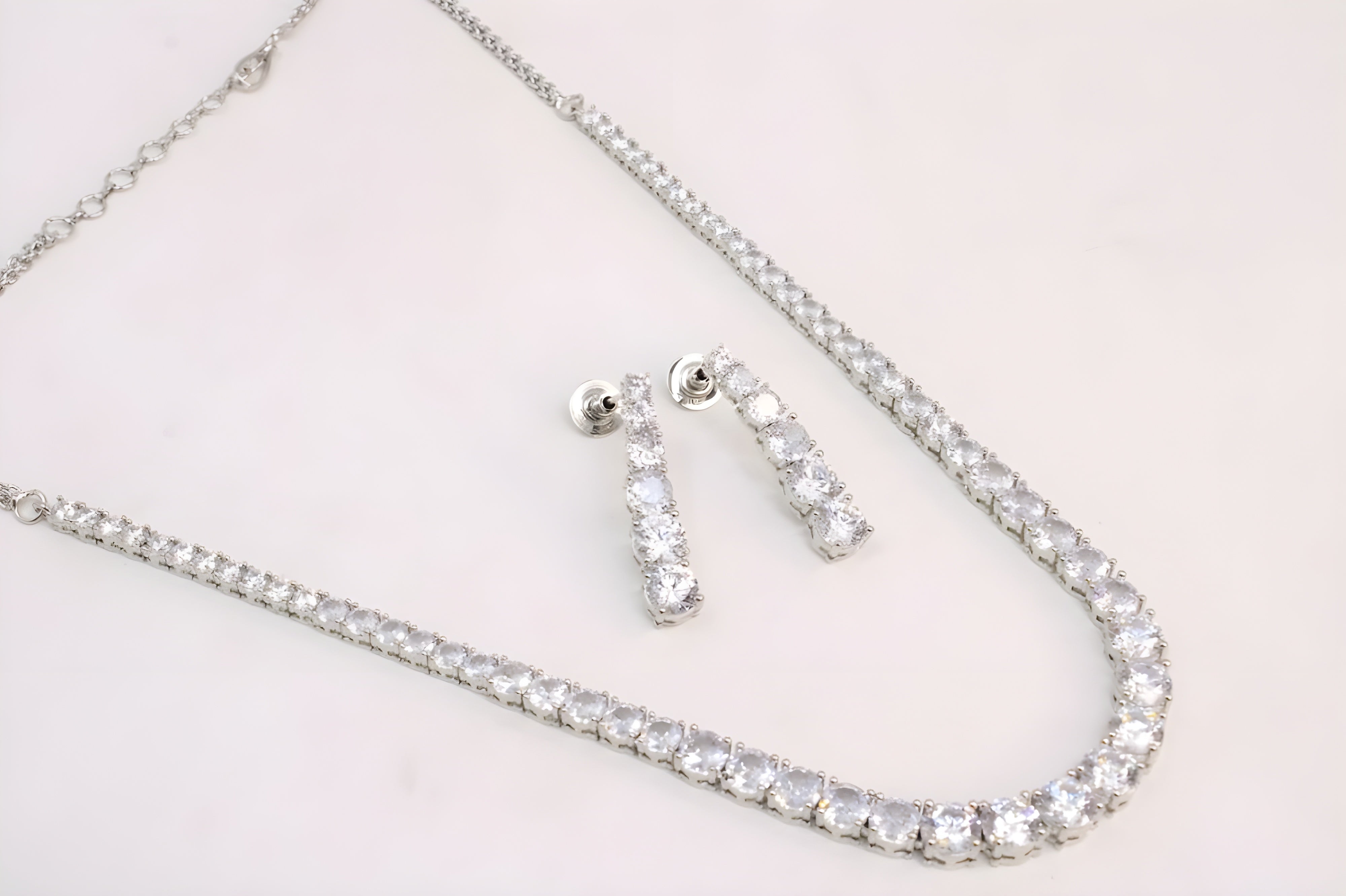 Silver Sparkle Crystal Necklace Set