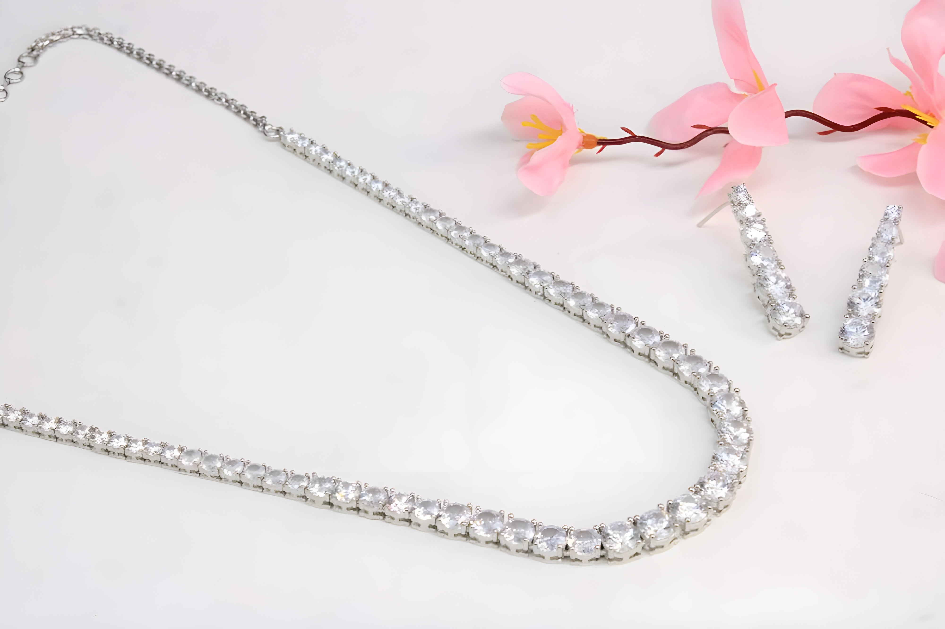 Silver Sparkle Crystal Necklace Set