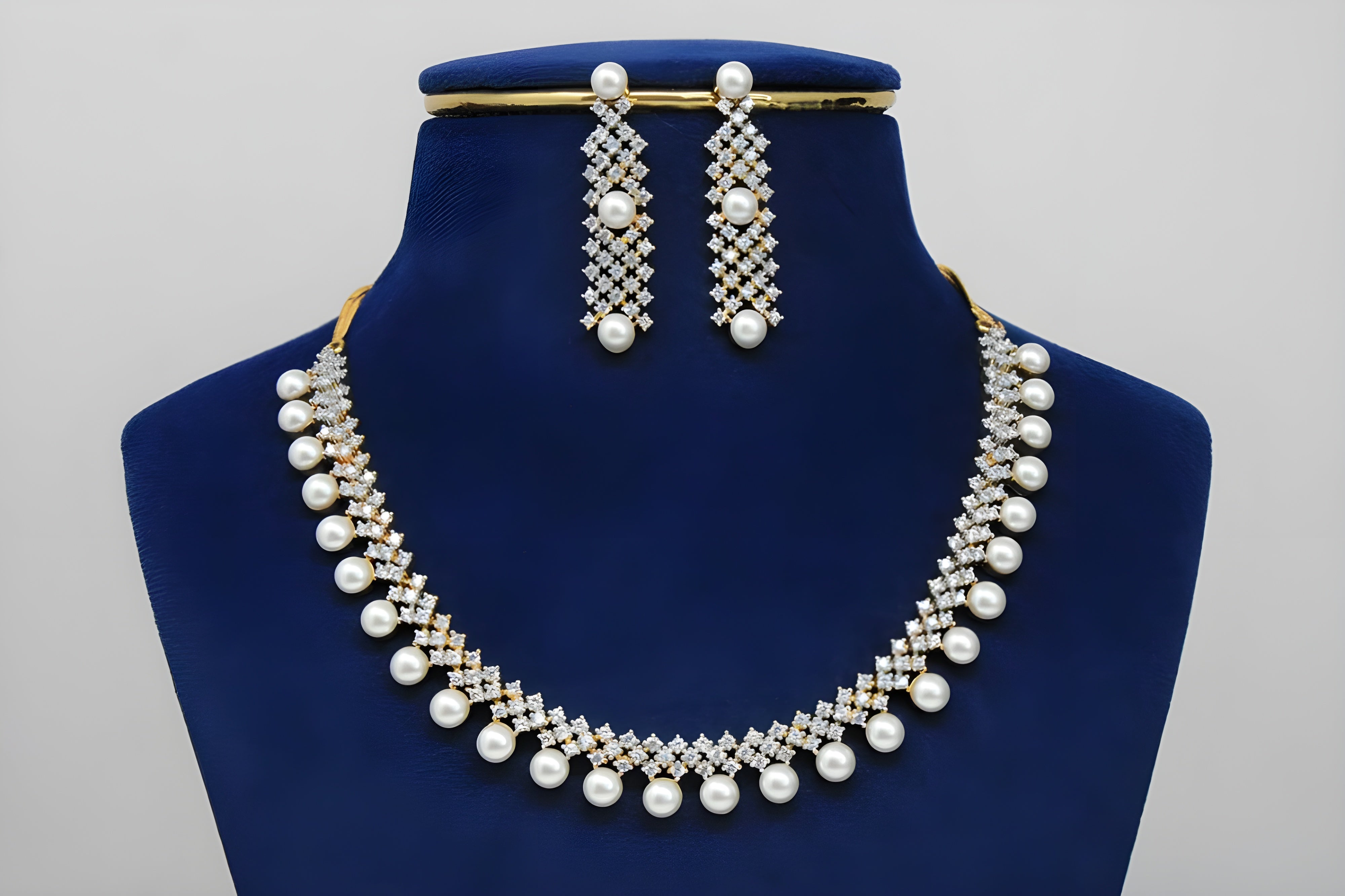 Golden Elegance Crystal & Pearl Necklace Set