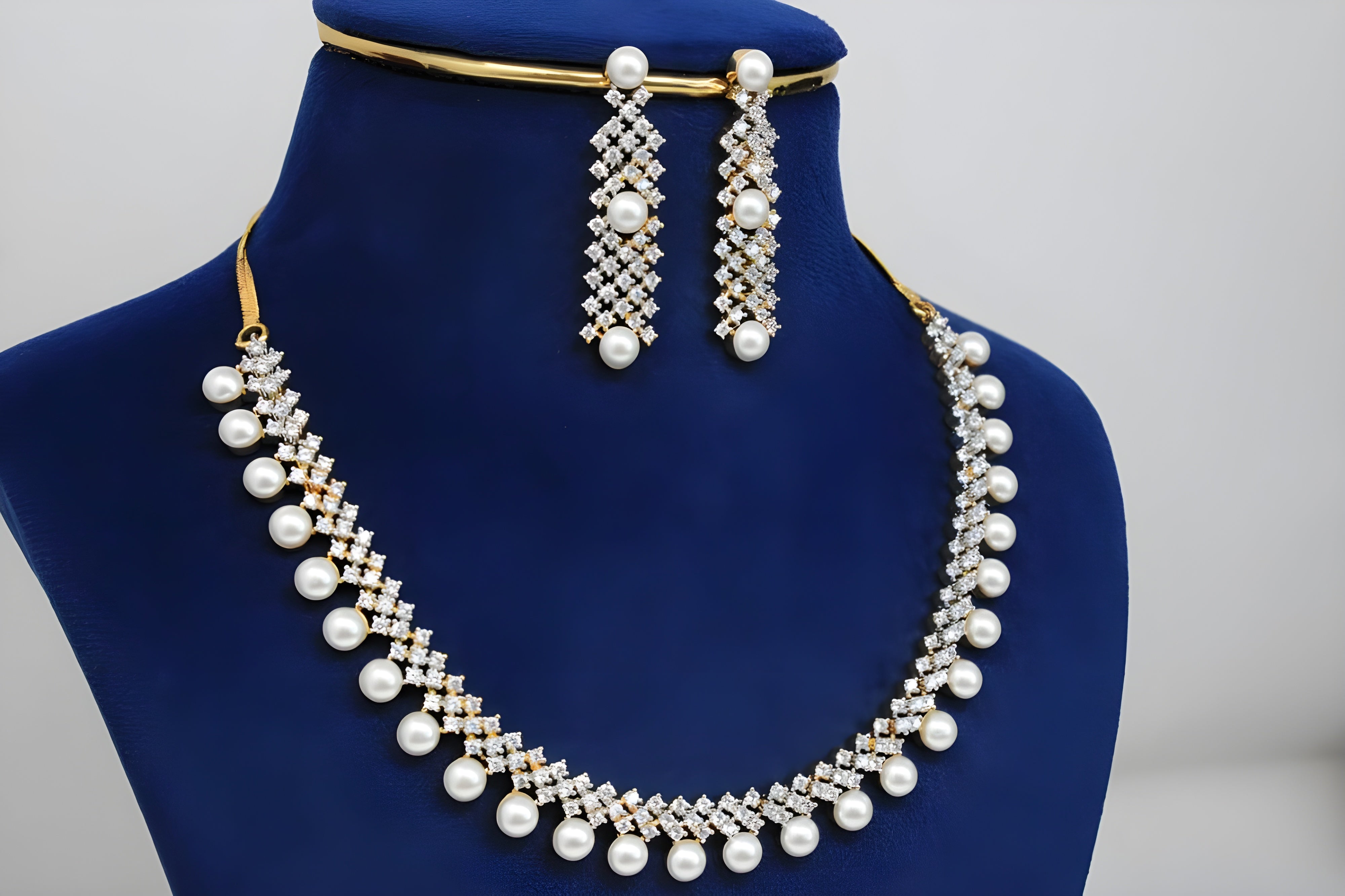 Golden Elegance Crystal & Pearl Necklace Set