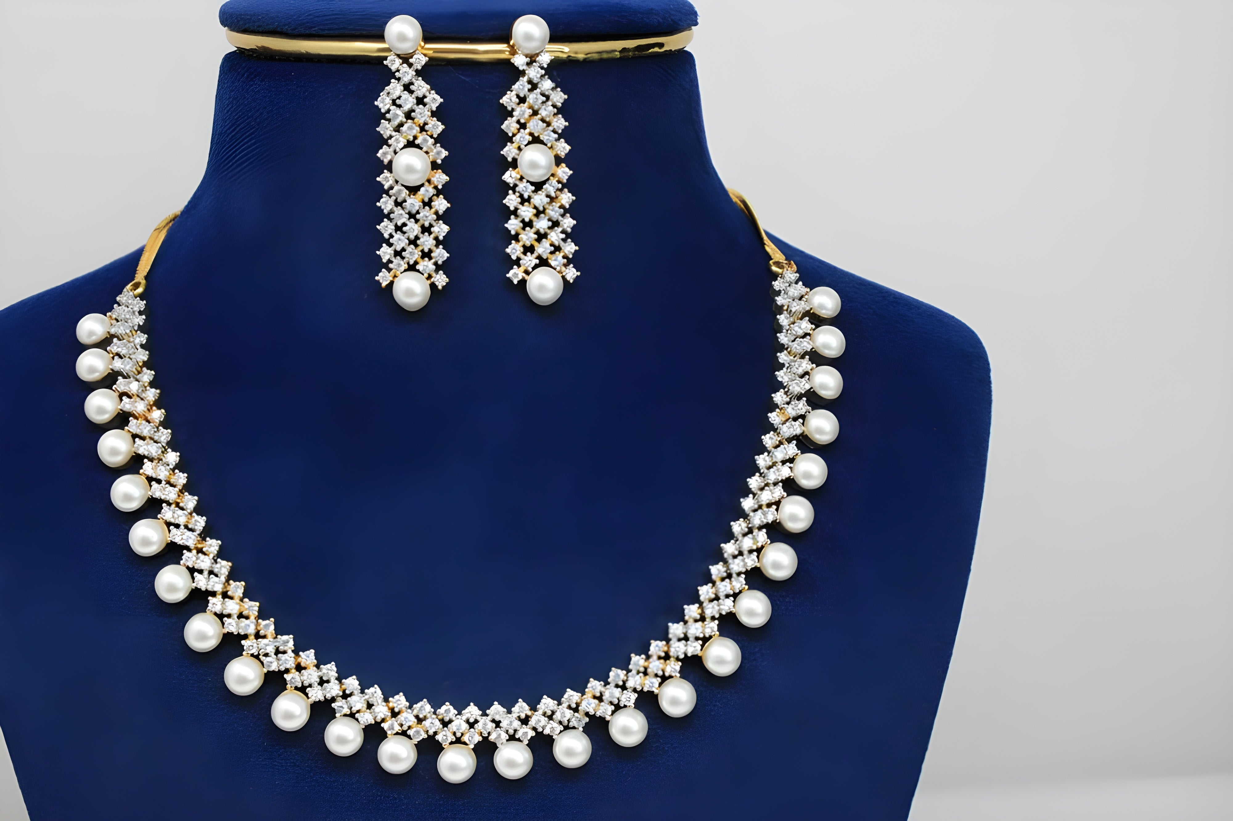 Golden Elegance Crystal & Pearl Necklace Set