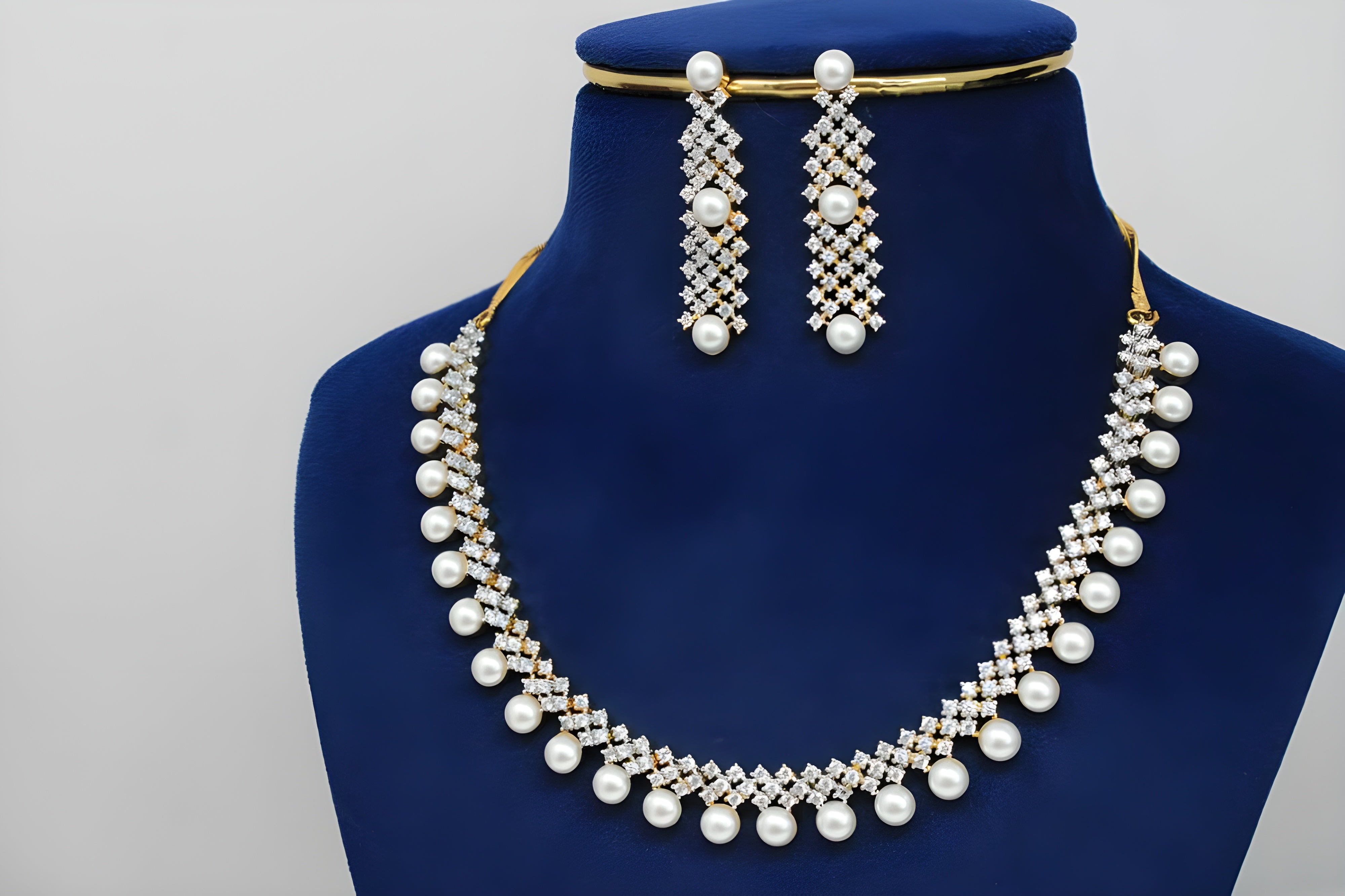 Golden Elegance Crystal & Pearl Necklace Set