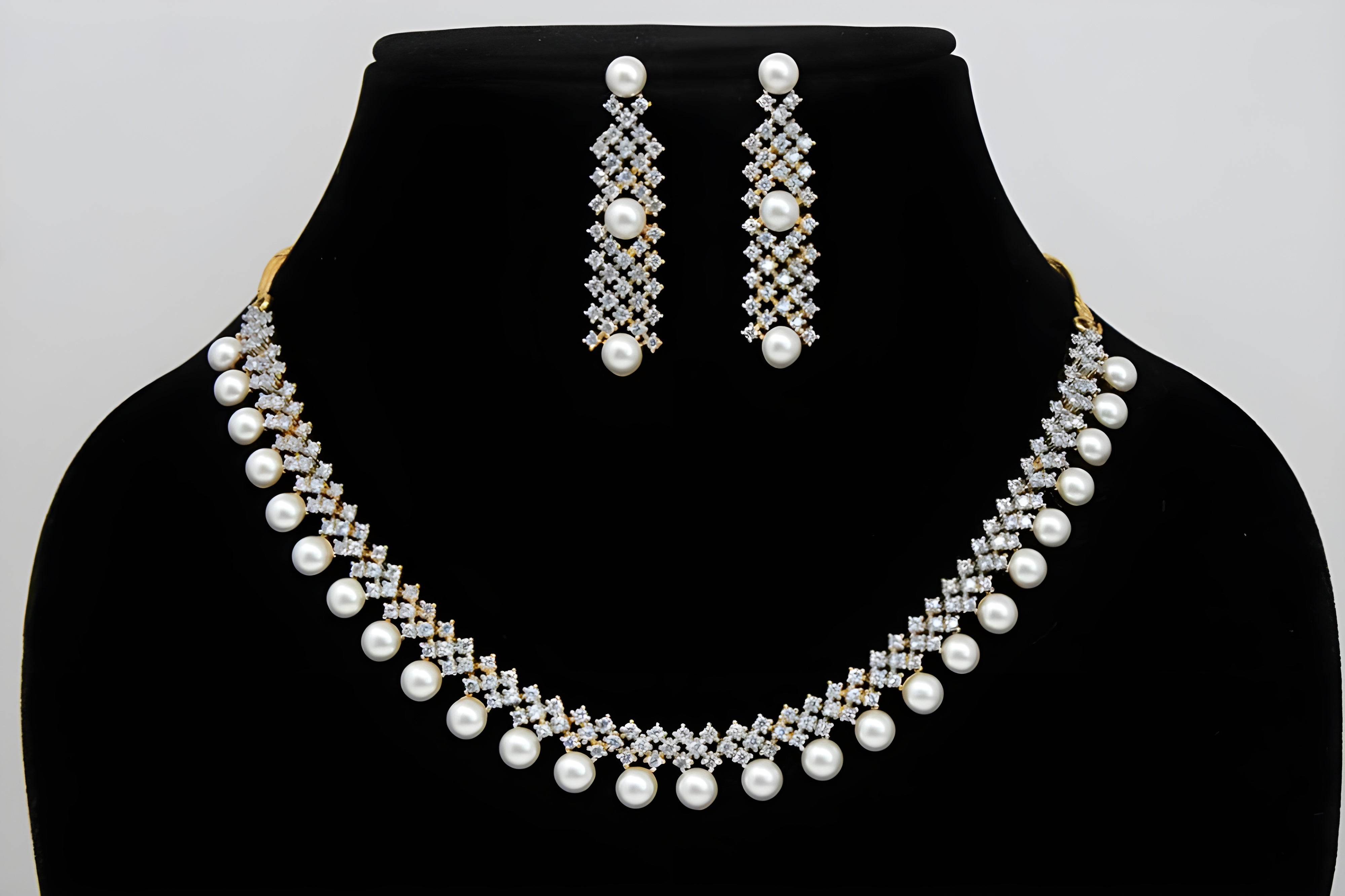 Golden Elegance Crystal & Pearl Necklace Set
