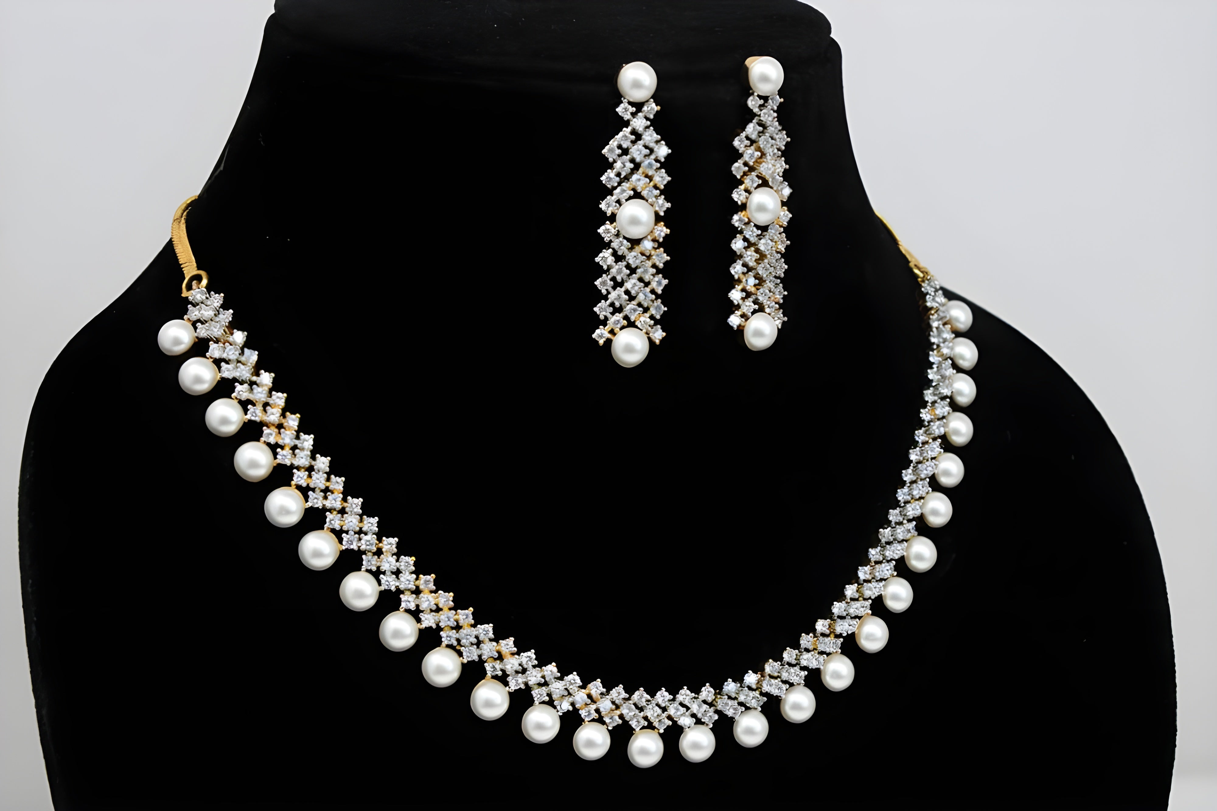 Golden Elegance Crystal & Pearl Necklace Set