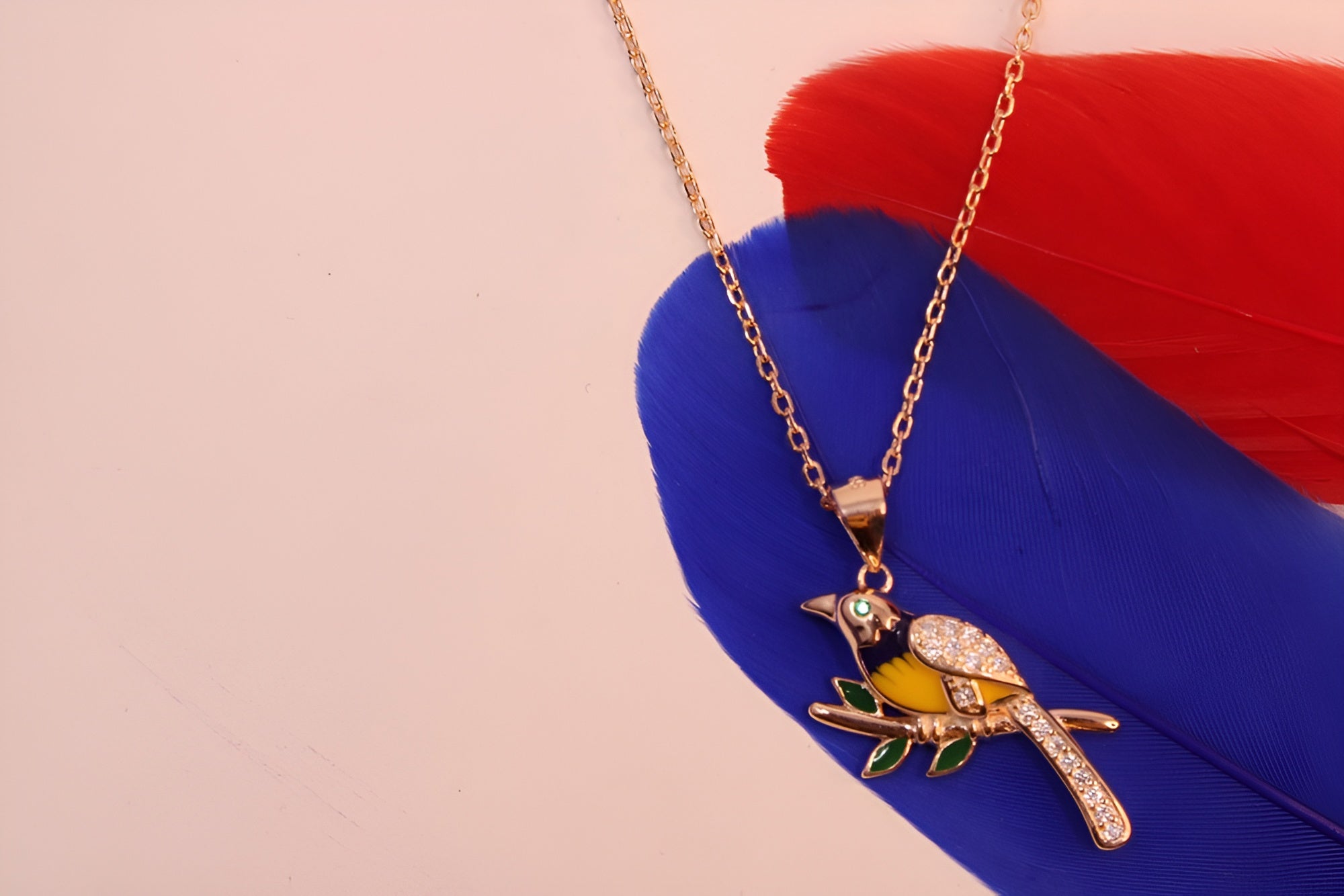 Sterling Silver with Copper-Gold Color Black and Yellow Bird Pendant